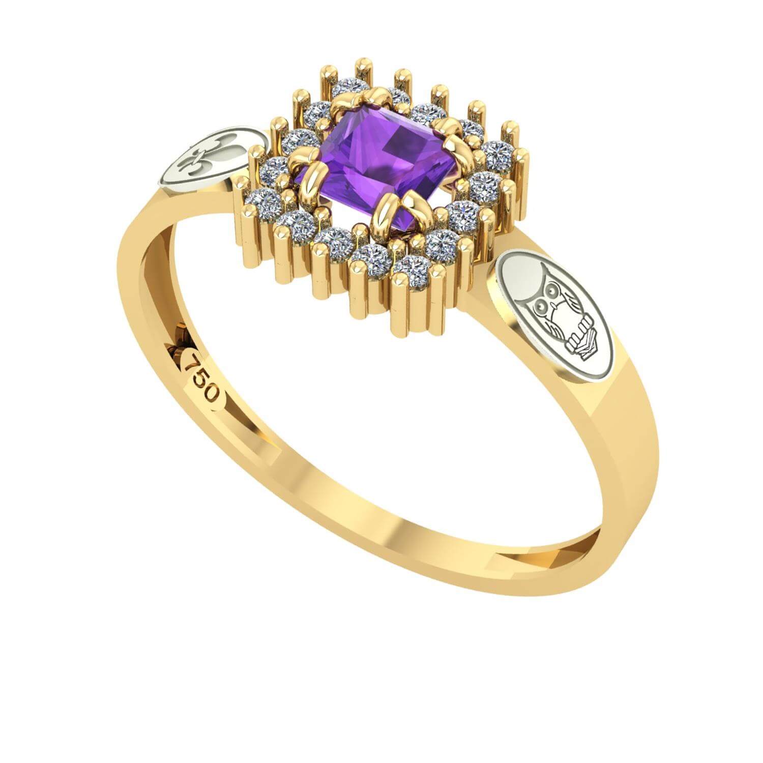 Anel Formatura Letras Quadrado Aro Reto Ouro 18K