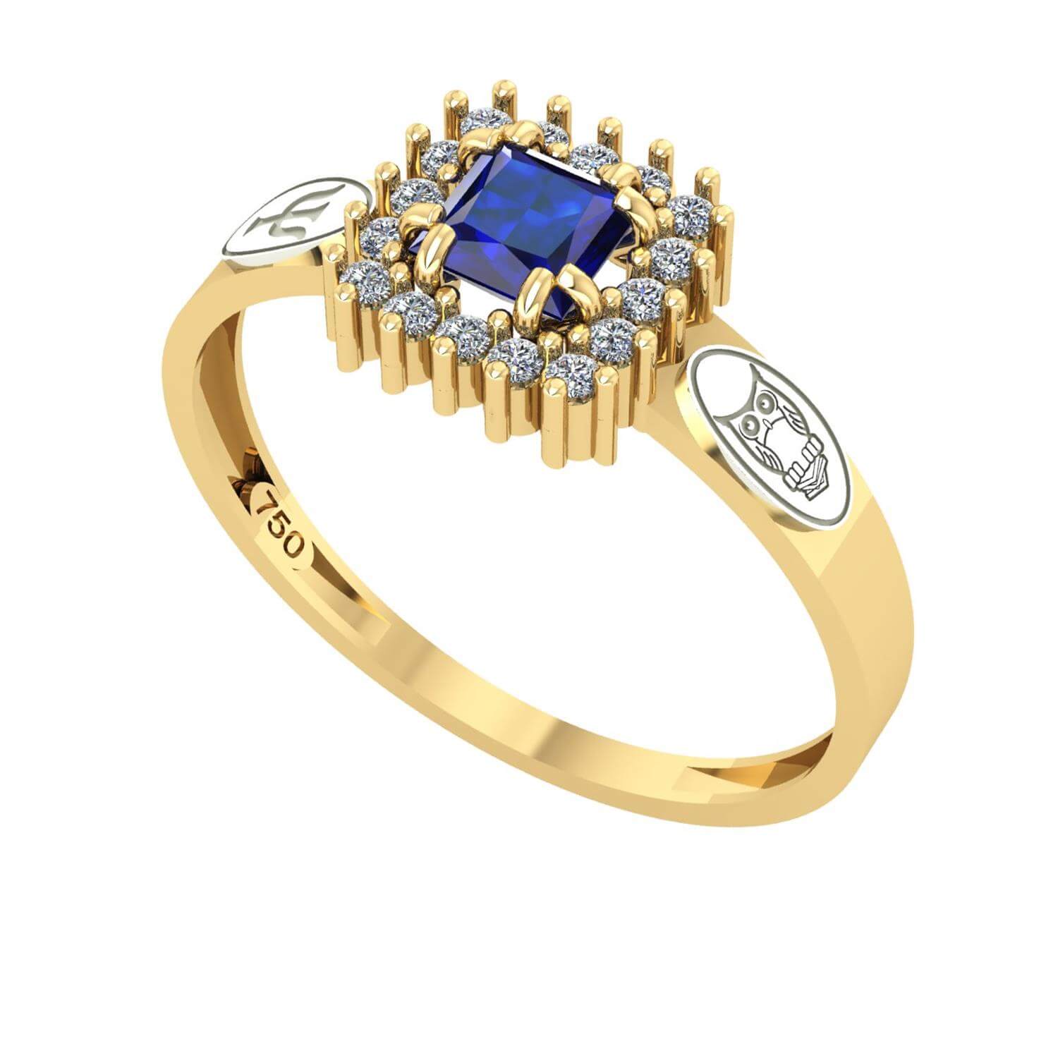 Anel Formatura Psicologia Quadrado Aro Reto Ouro 18K