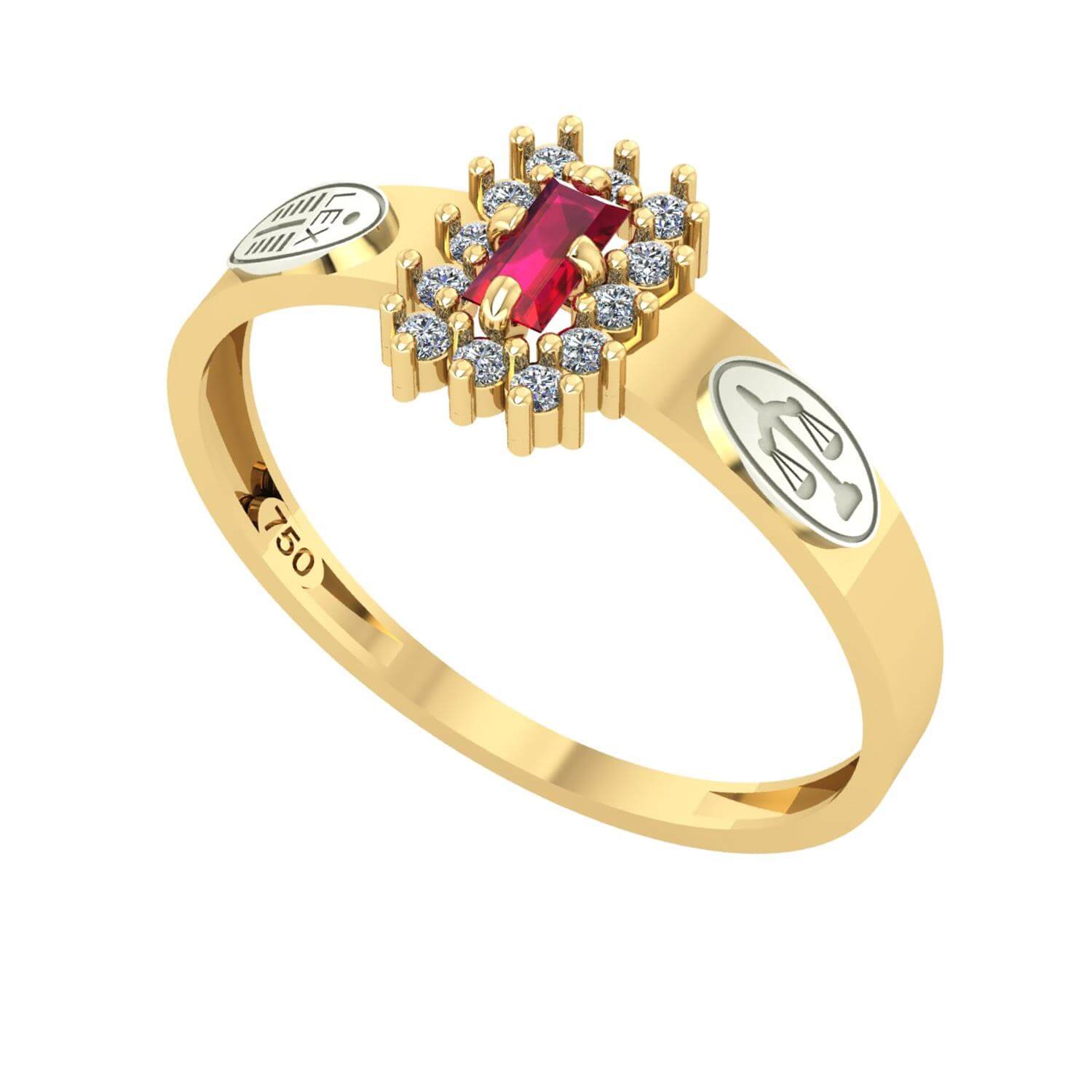 Anel Formatura Direito Baguete Aro Reto Ouro 18K