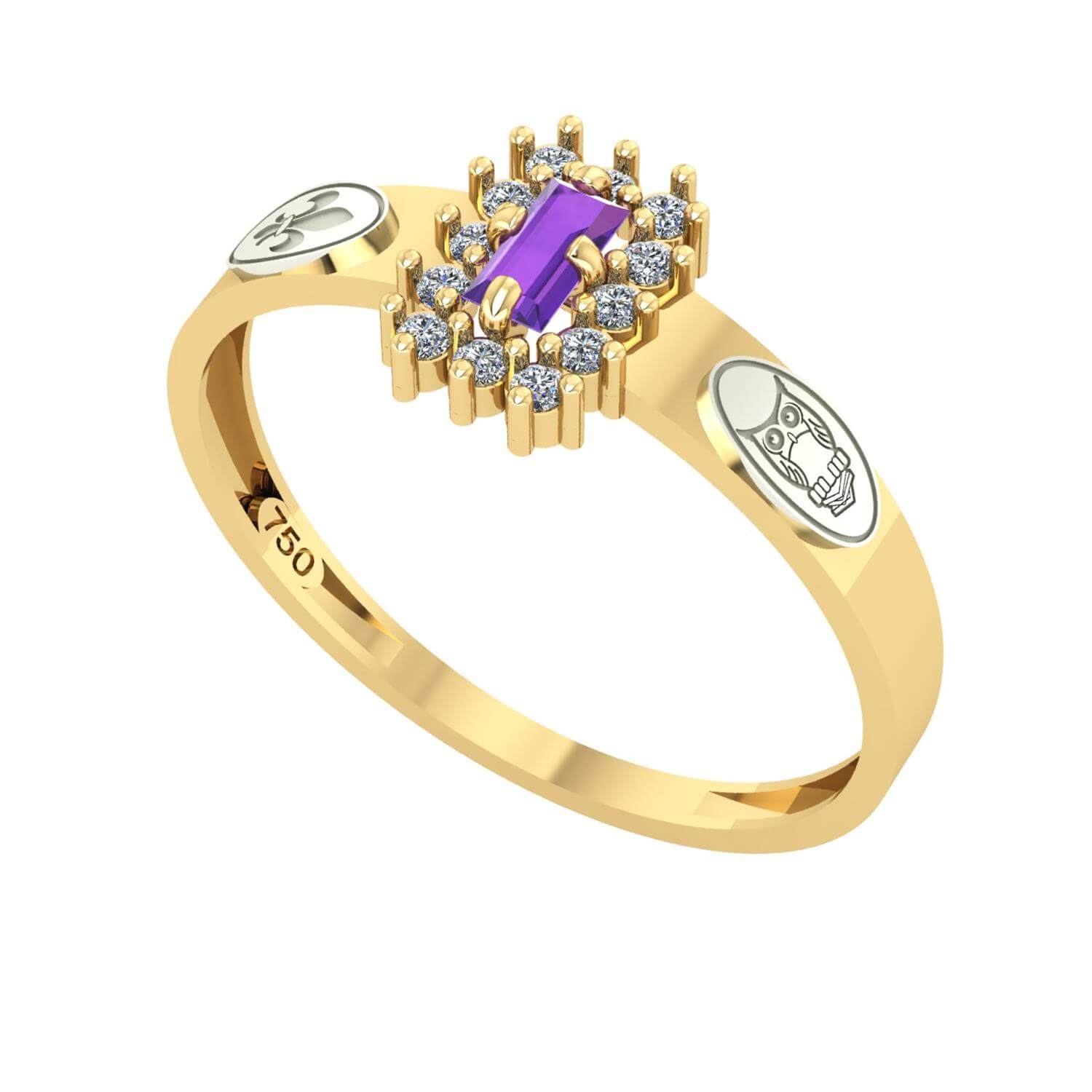 Anel Formatura Letras Baguete Aro Reto Ouro 18K