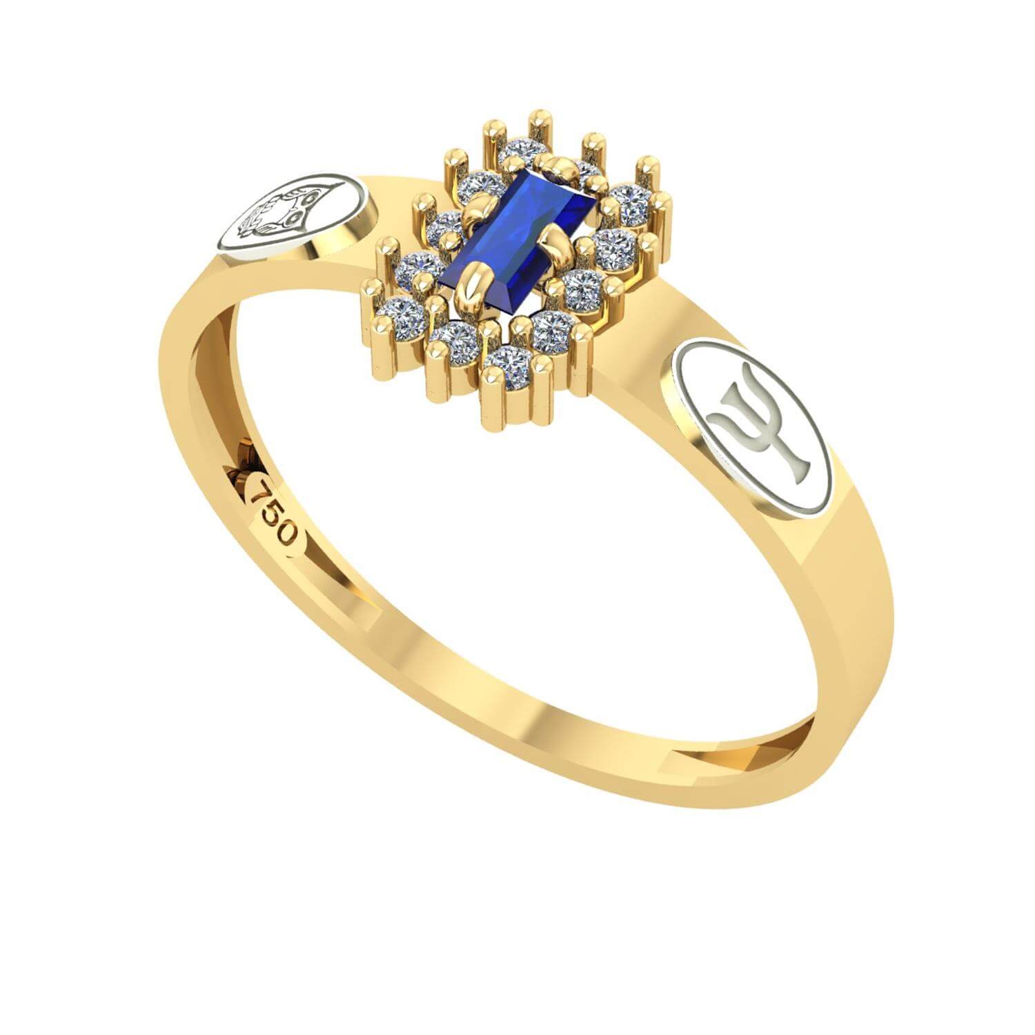 Anel Formatura Psicologia Baguete Aro Reto Ouro 18K 