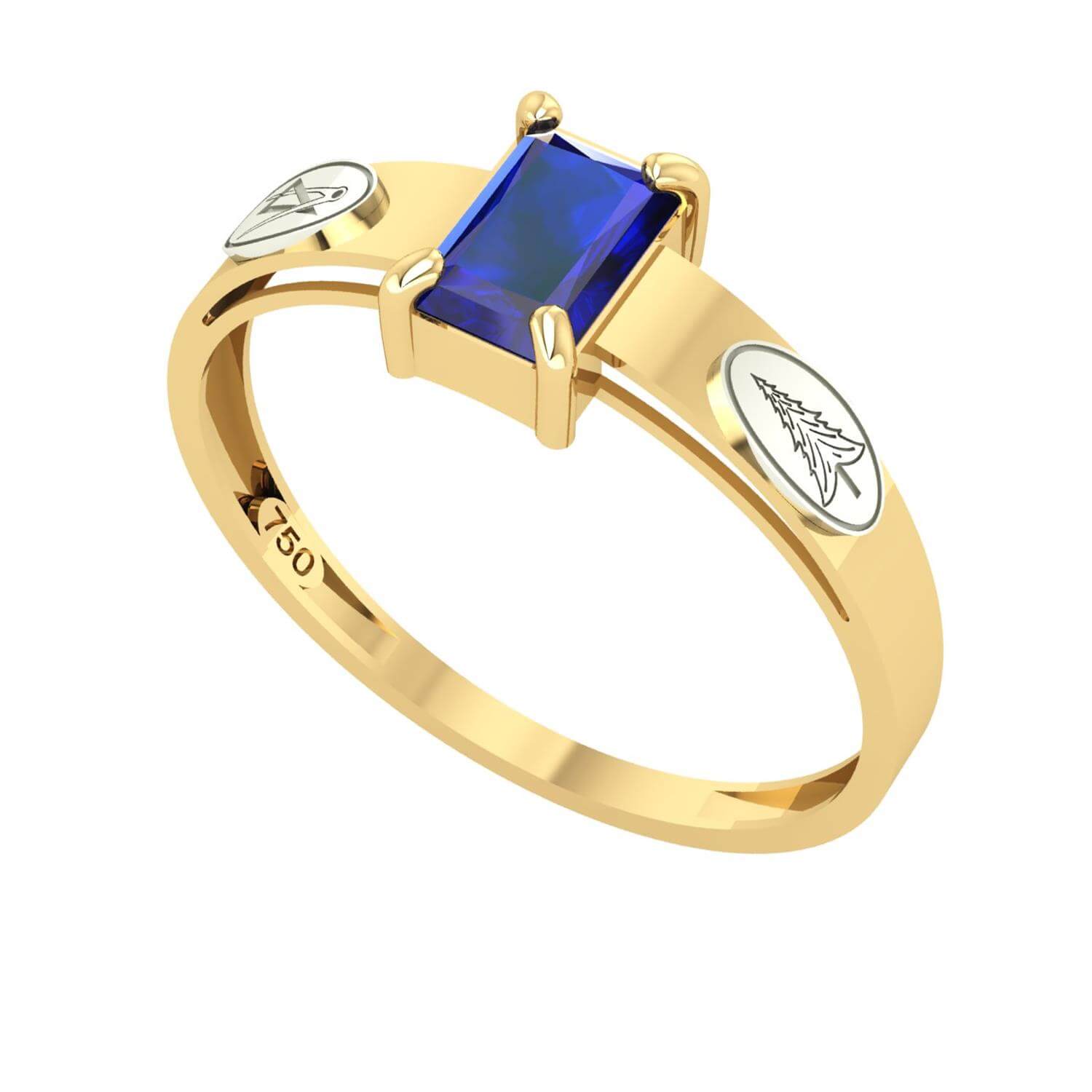 Anel Formatura Arquitetura Retangular Aro Detalhado Ouro 18K