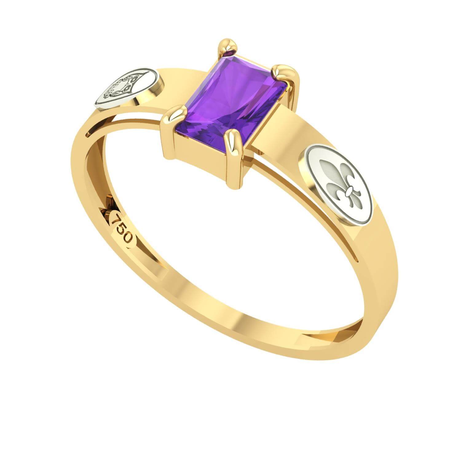 Anel Formatura Letras Retangular Aro Detalhado Ouro 18K