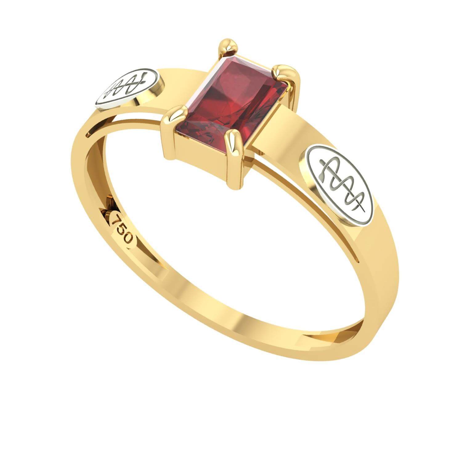 Anel Formatura Odontologia Retangular Aro Detalhado Ouro 18K