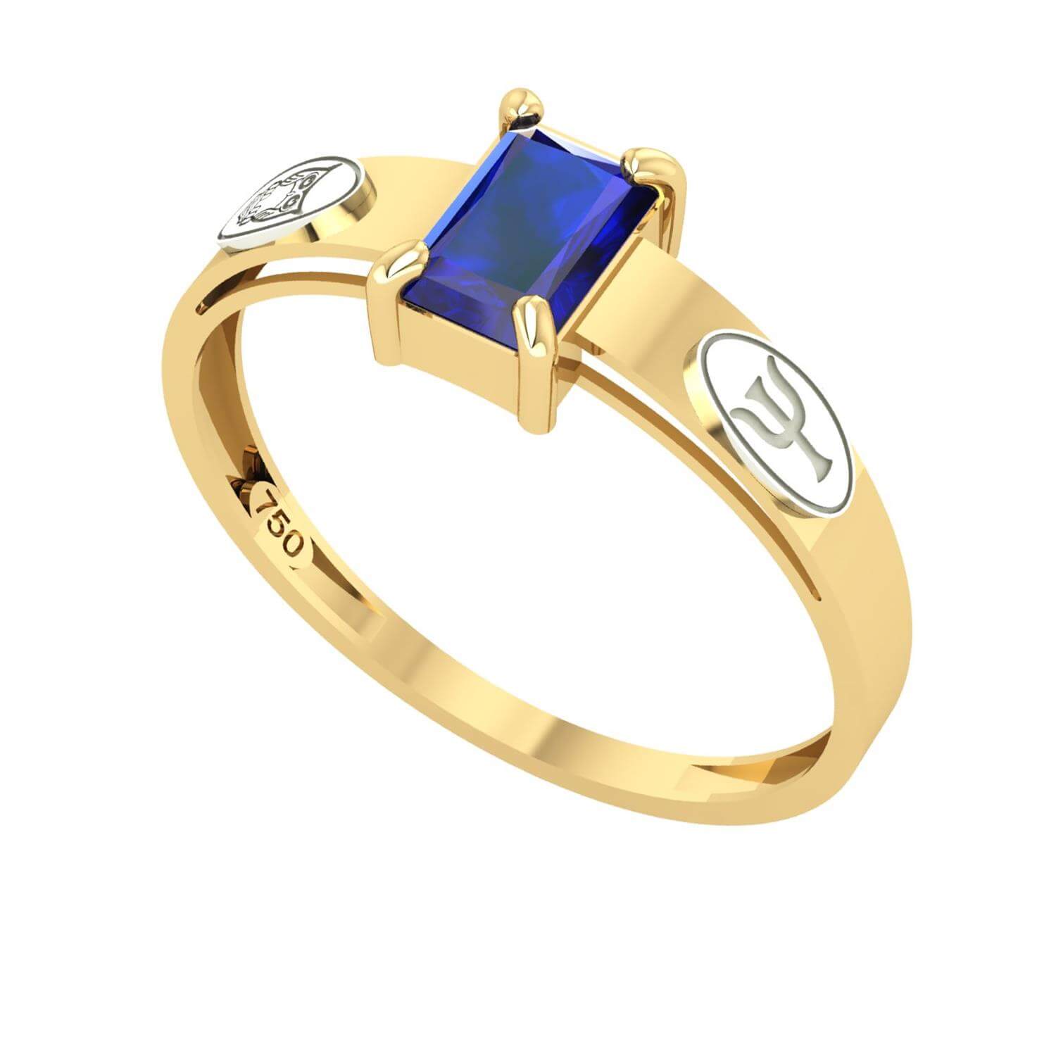 Anel Formatura Psicologia Retangular Aro Detalhado Ouro 18K