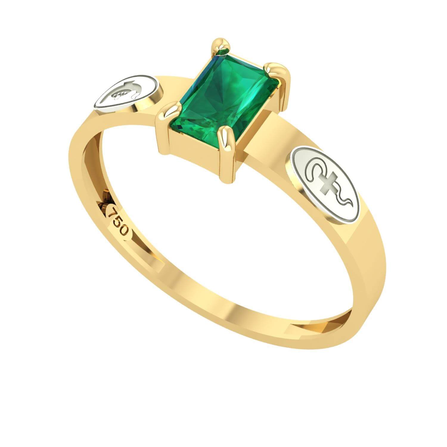 Anel Formatura Enfermagem Retangular Aro Reto Ouro 18K