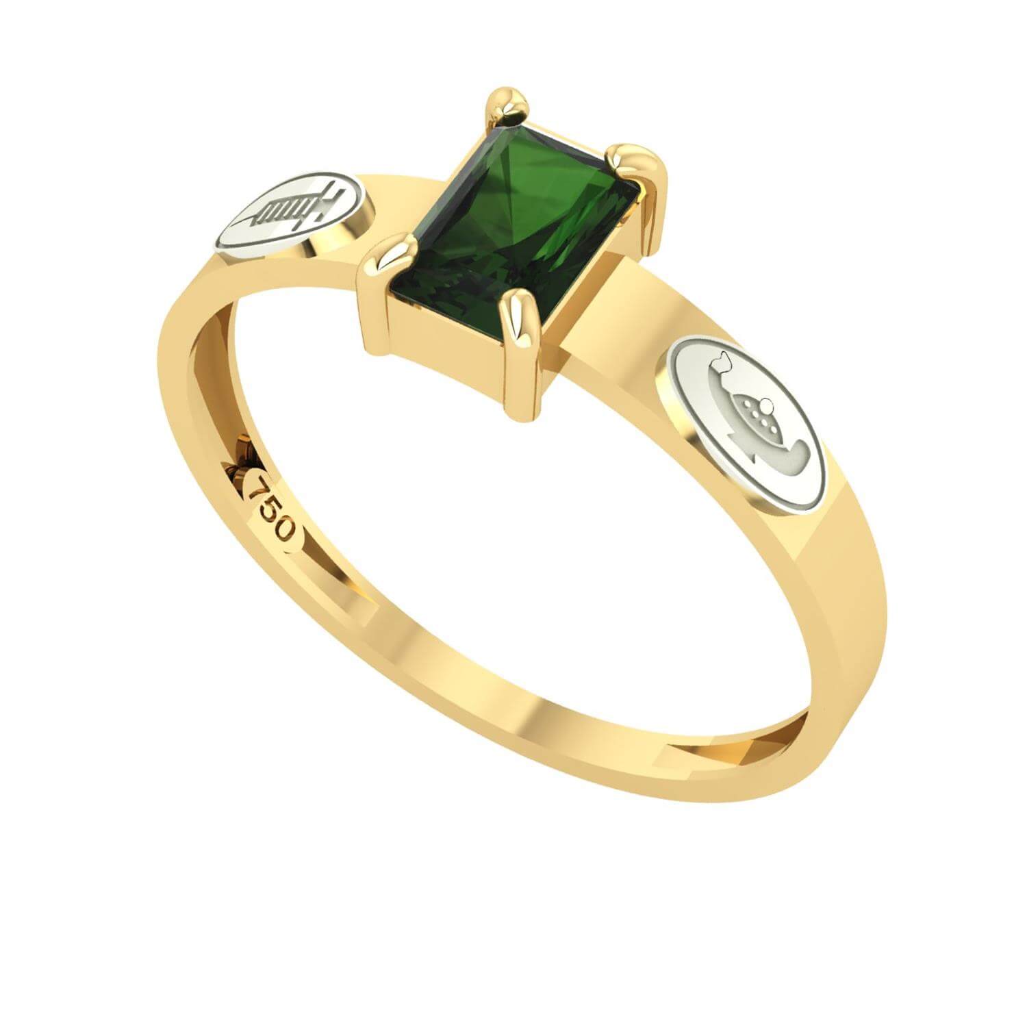 Anel Formatura Tecnico Enfermagem Retangular Aro Reto Ouro 18K