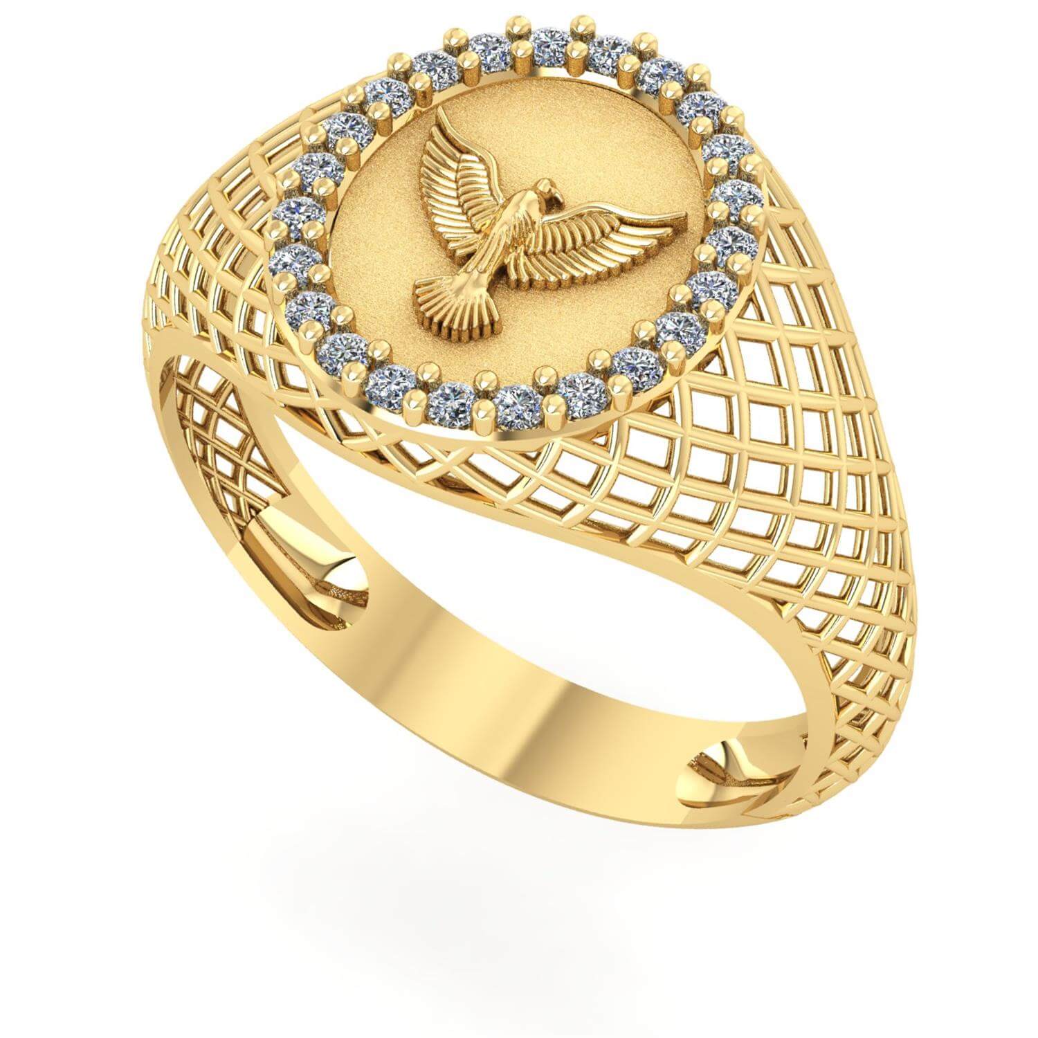 Anel Espírito Santo Oval Aro Telado Ouro 18k
