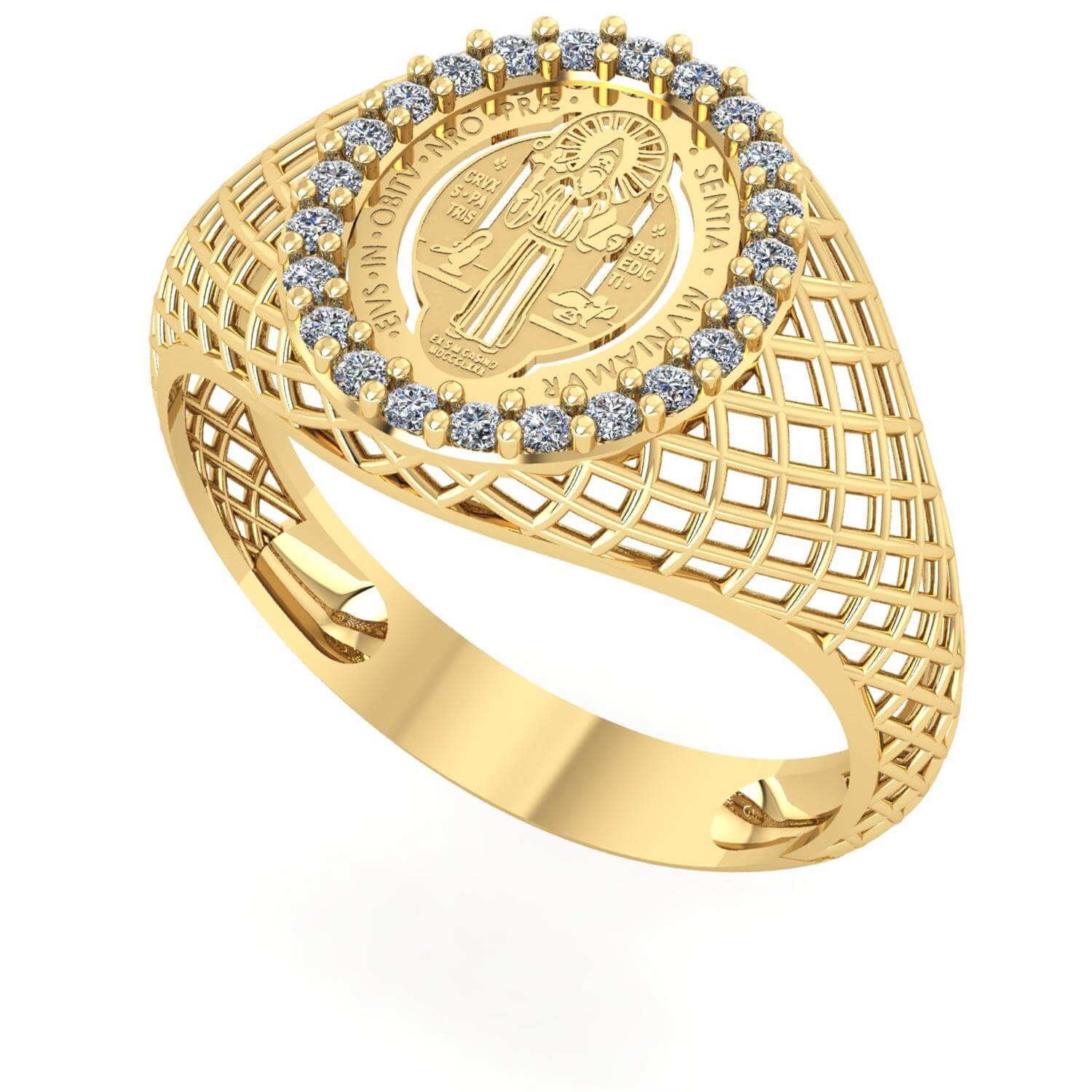 Anel São Bento Oval Aro Telado Ouro 18k