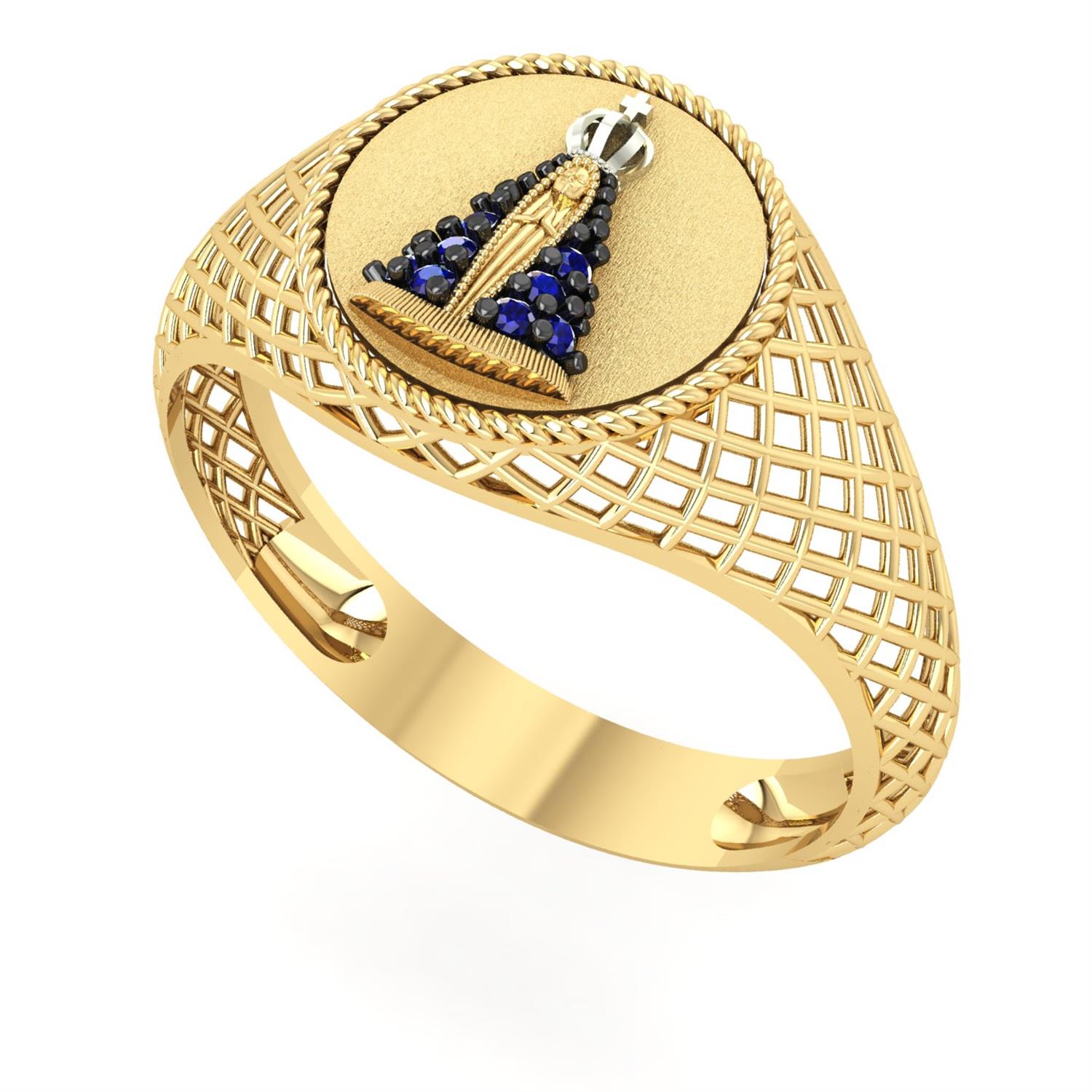 Anel Nossa Senhora Oval Aro Telado Ouro 18k