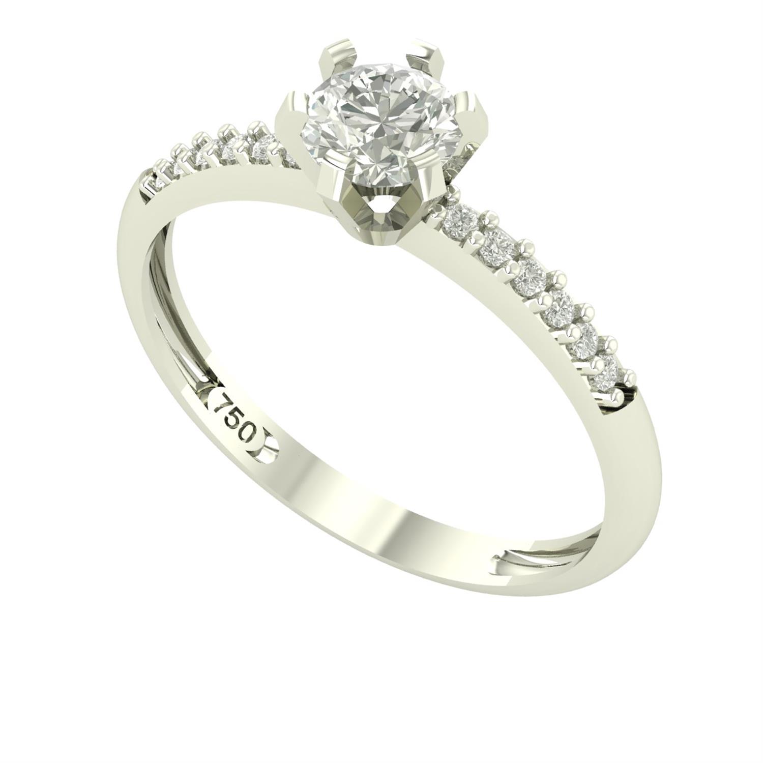 Anel Solitário 5mm Central e Pedras Laterais Diamante Moissanita Ouro 18K