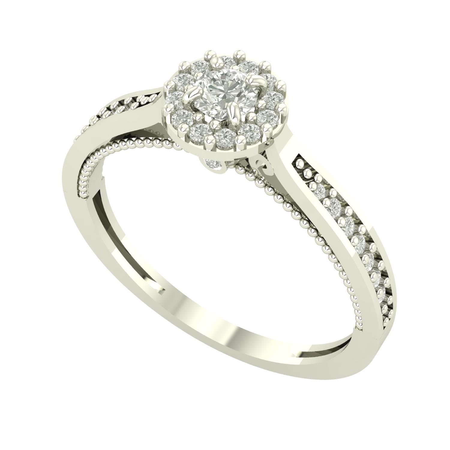 Anel Halo com Laterais Diamante Moissanita Ouro 18K