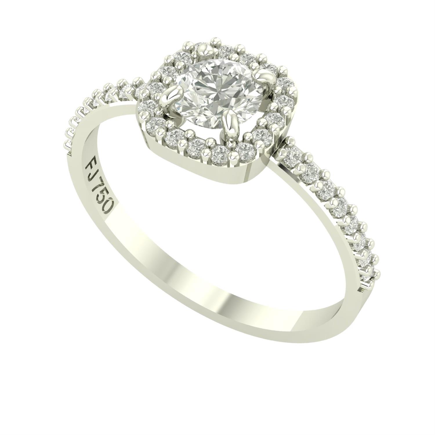 Anel Halo Quadrado com Pedras Laterais Diamante Moissanita Ouro 18K