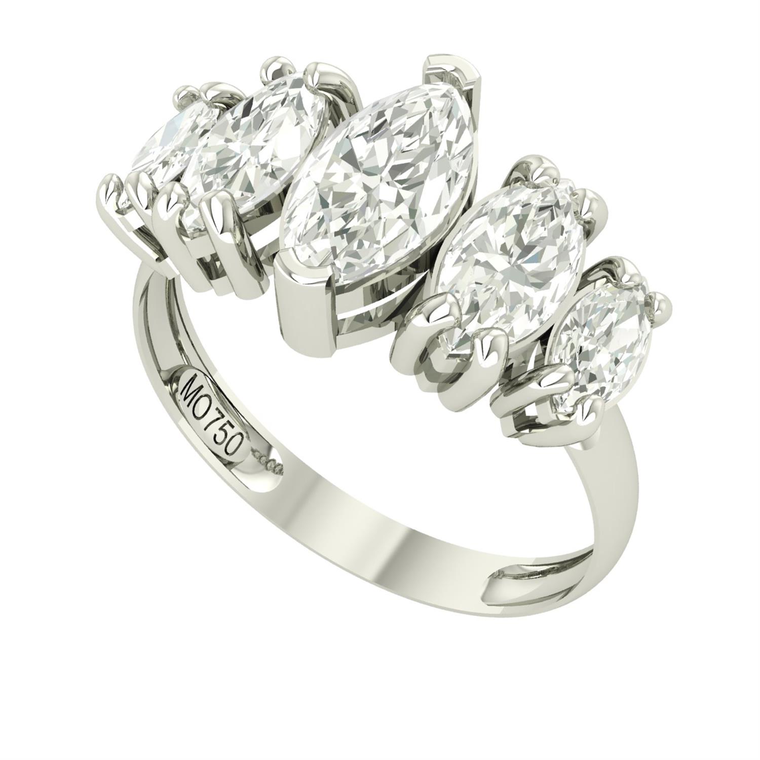 Anel Meia Aliança Navete 5 Moissanite Ouro 18K