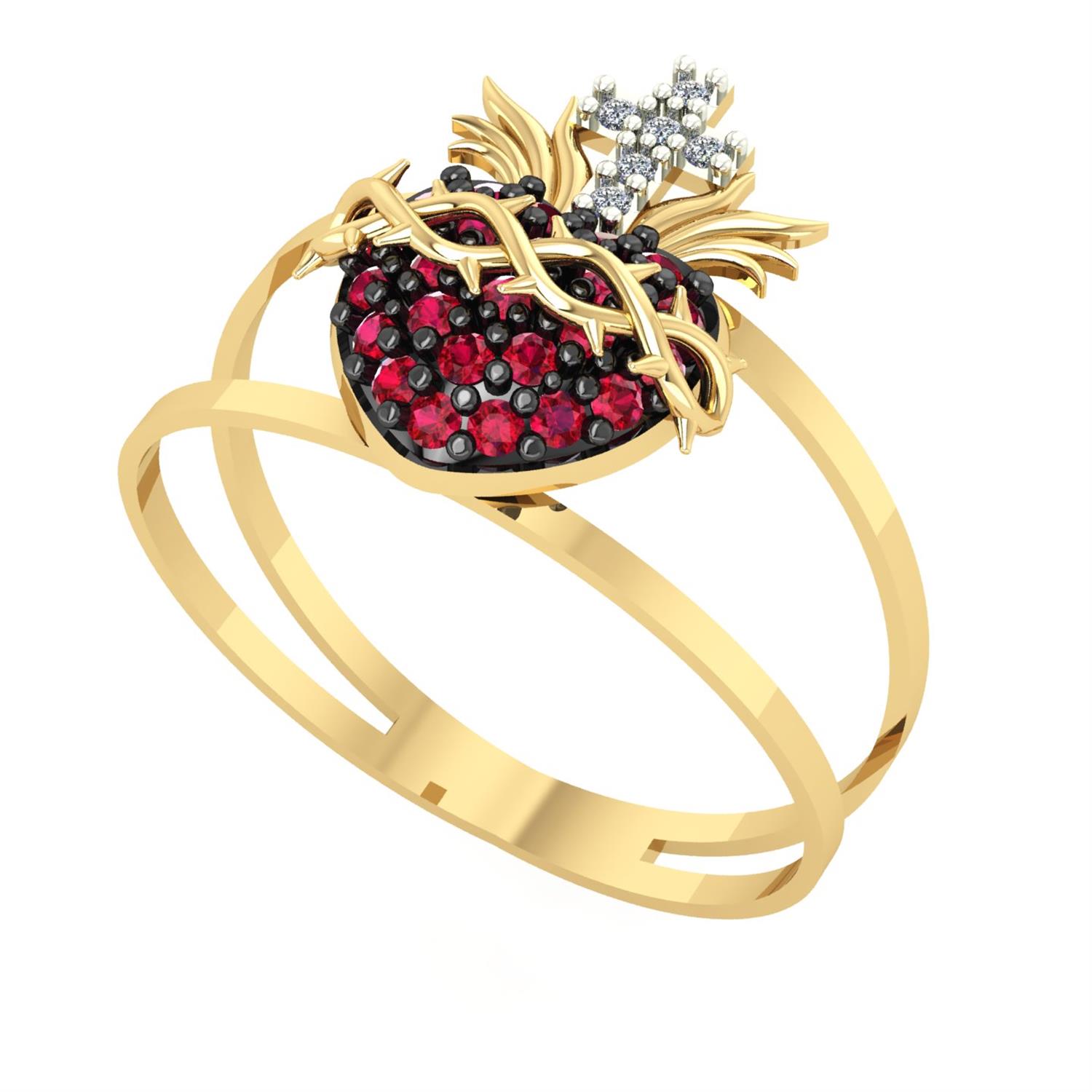 Anel Sagrado Coração Pave Ouro 18k