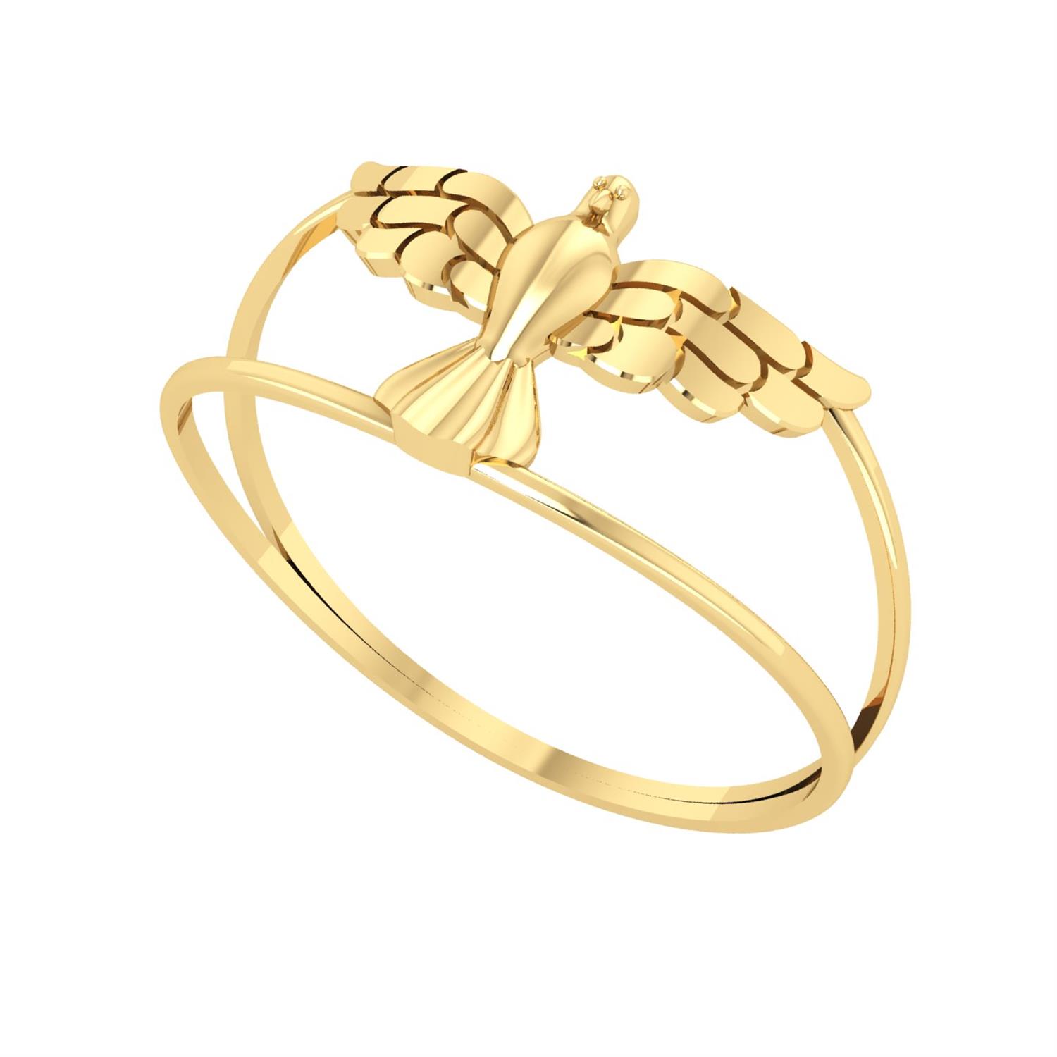 Anel Espírito Santo Asas Trabalhadas Ouro 18K