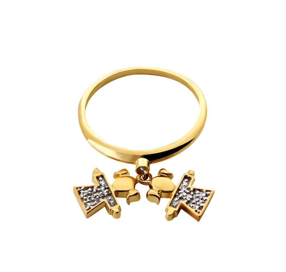 Anel Duas Meninas com Diamante Ouro 18k