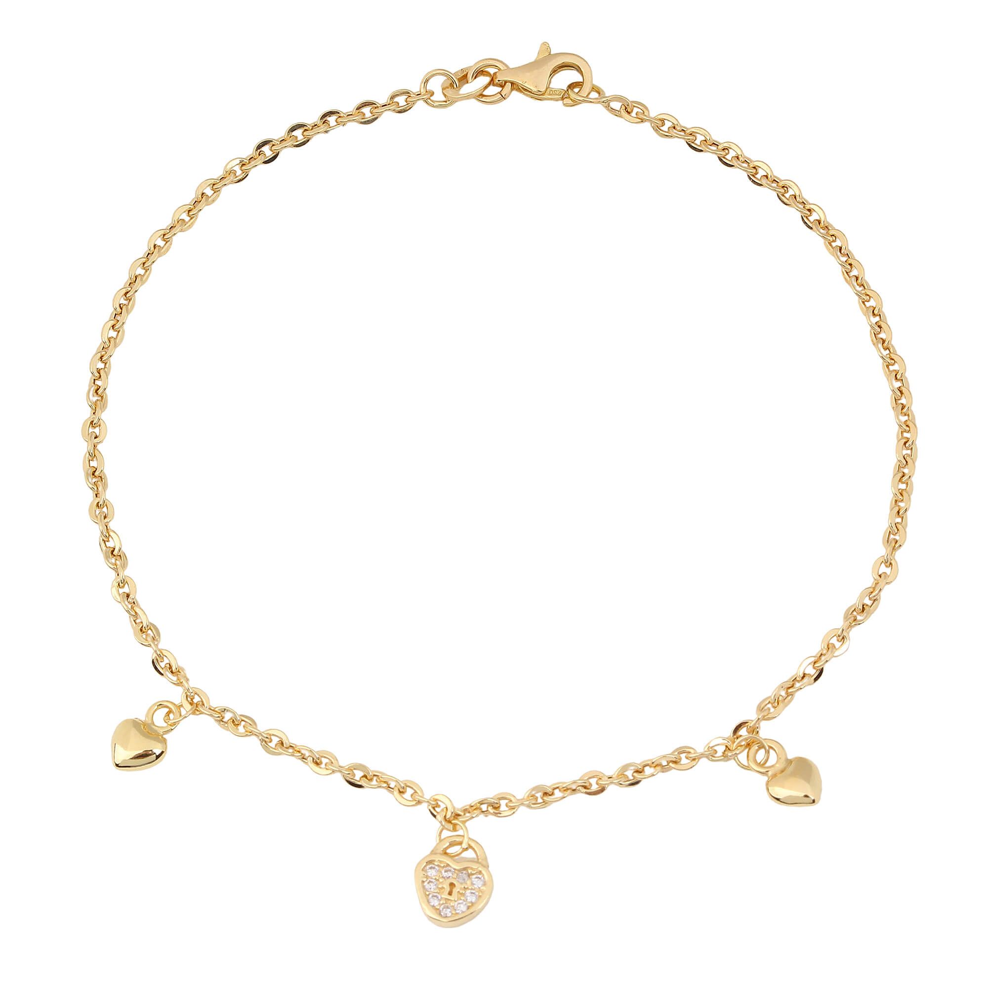 Pulseira Bailarina Coração Cadeado Ouro 18k