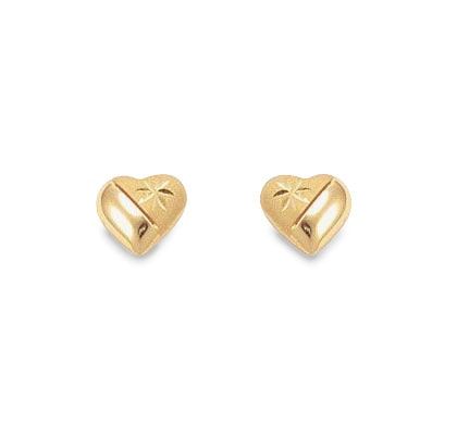Brinco Coração Médio Fosco e Diamantado 8mm Ouro 18k