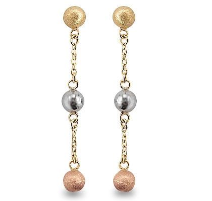 Brinco Três Bolas Tricolor Ouro 18k