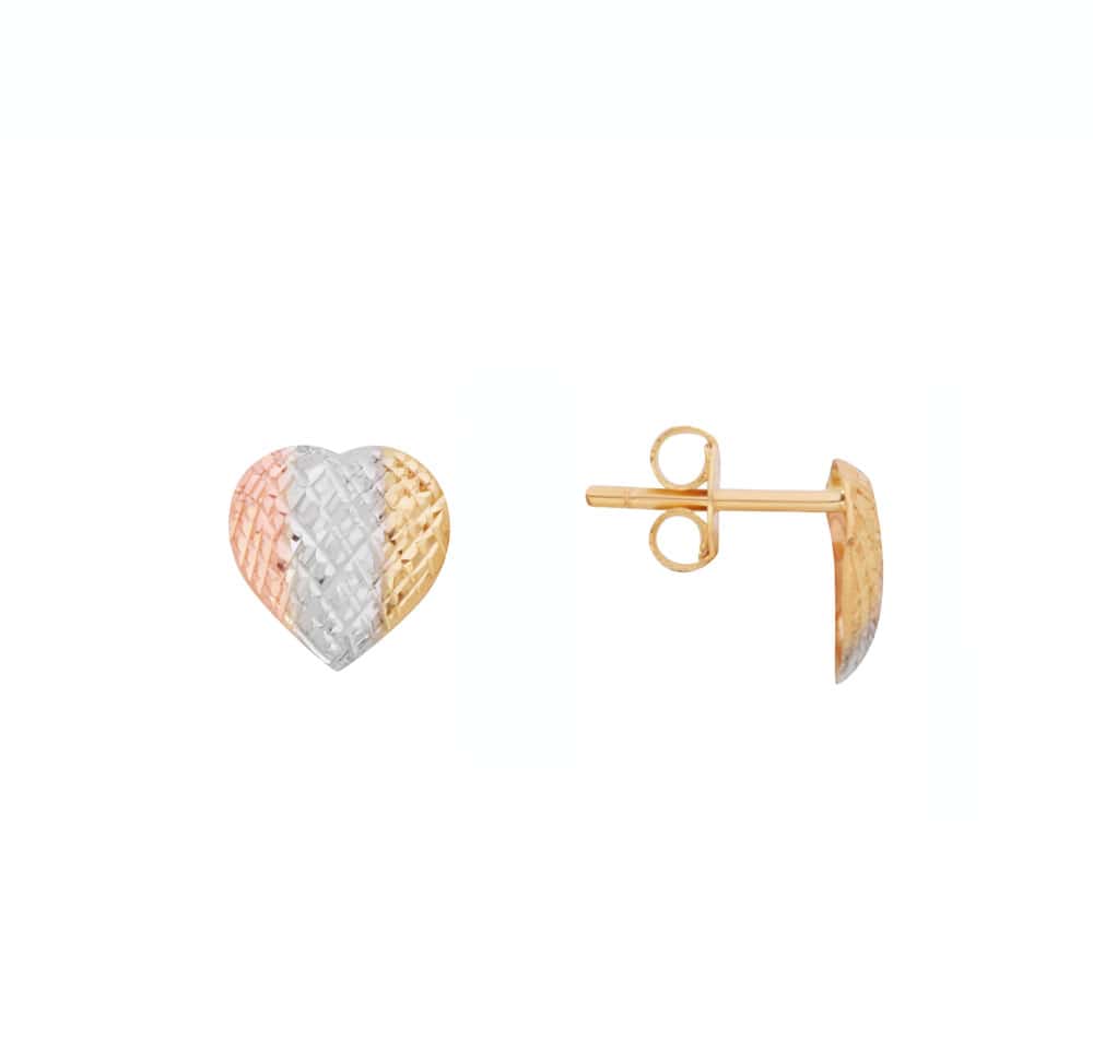 Brinco Coração Tricolor Diamantado Ouro 18k