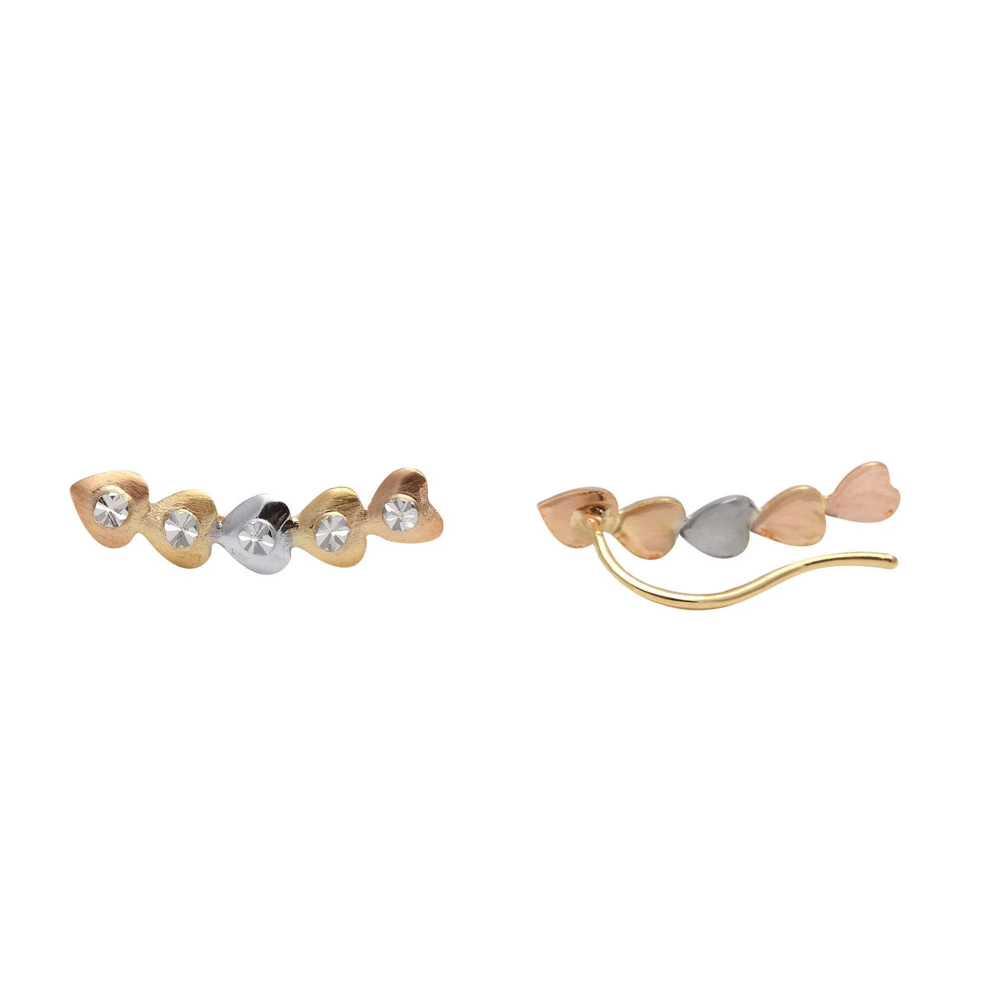 Brinco Ear Cuff Cinco Corações Tricolor Ouro 18k