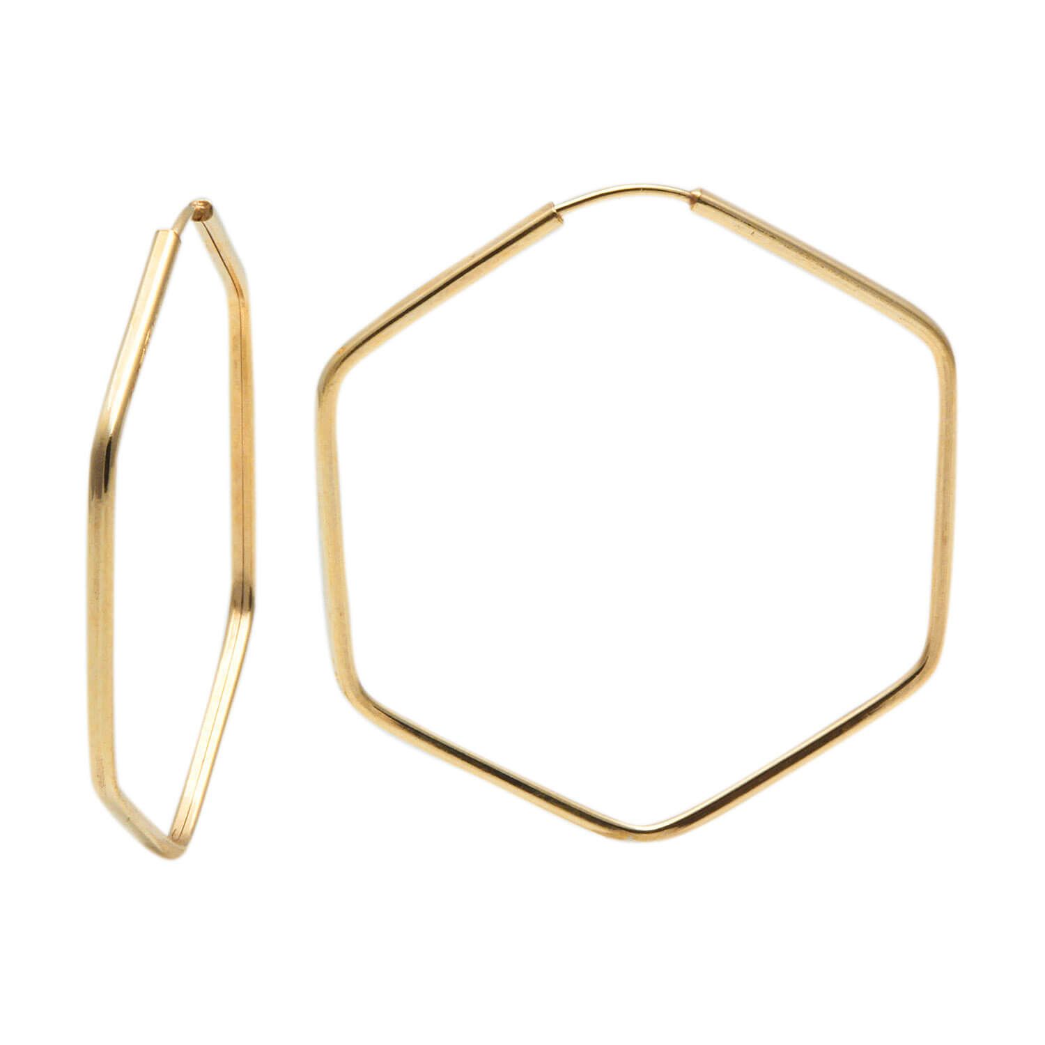 Brinco Argola Sextavo 2.8cm x 2.8cm Ouro 18k