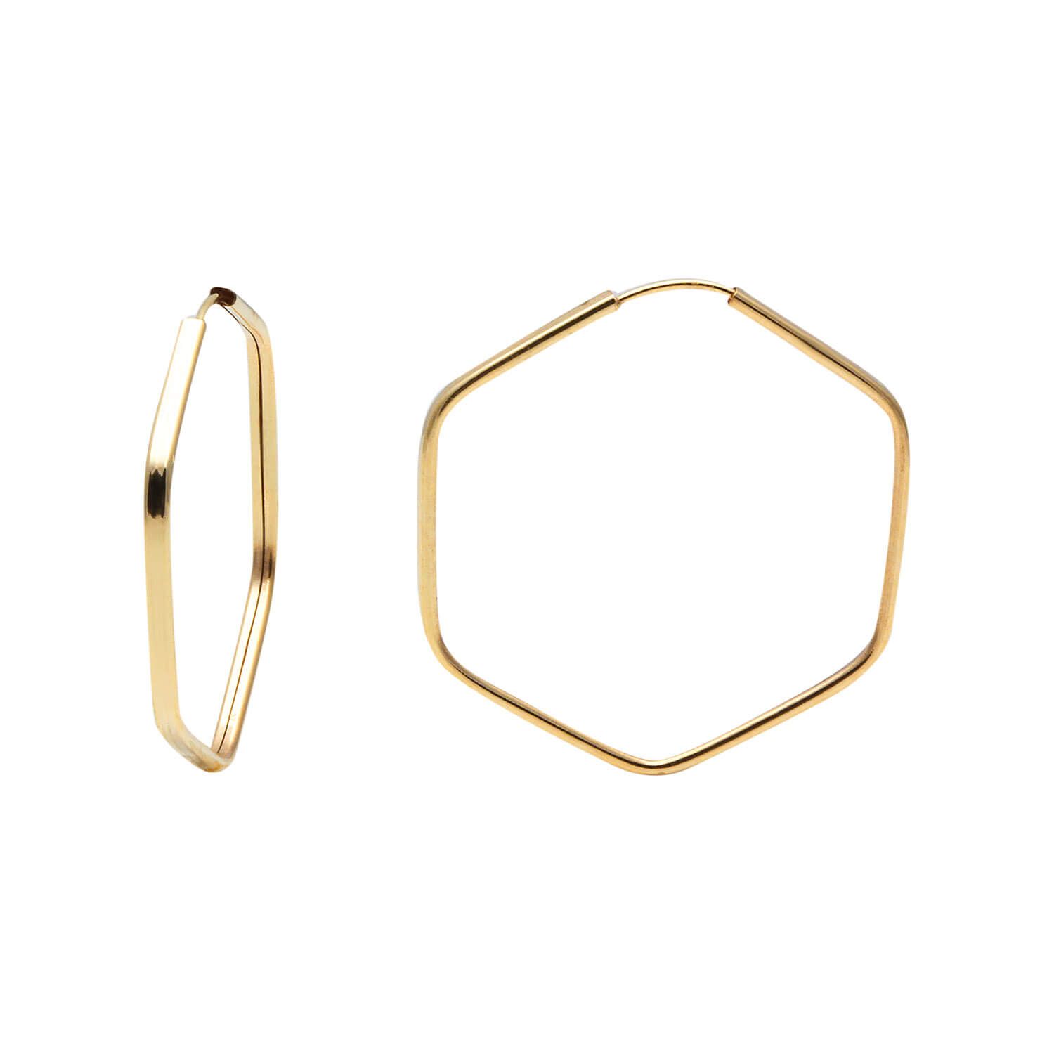 Brinco Argola Hexagonal 3.1cm x 3,1cm Ouro 18k