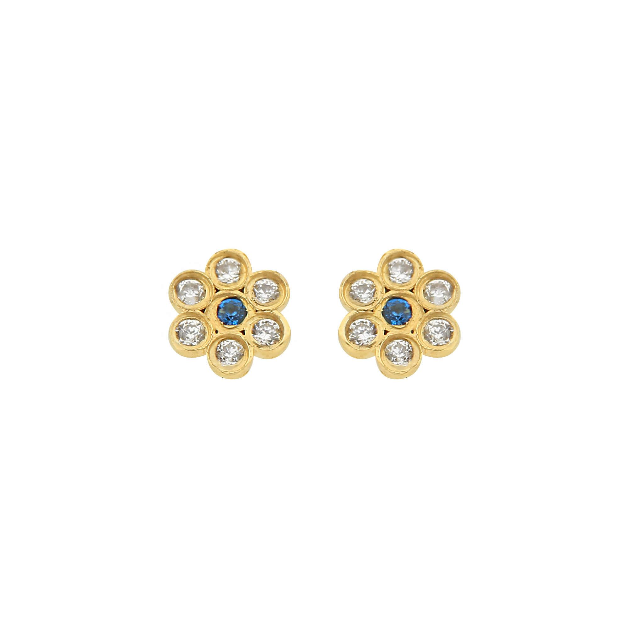 Brinco Baby Florzinha Azul Ouro 18k