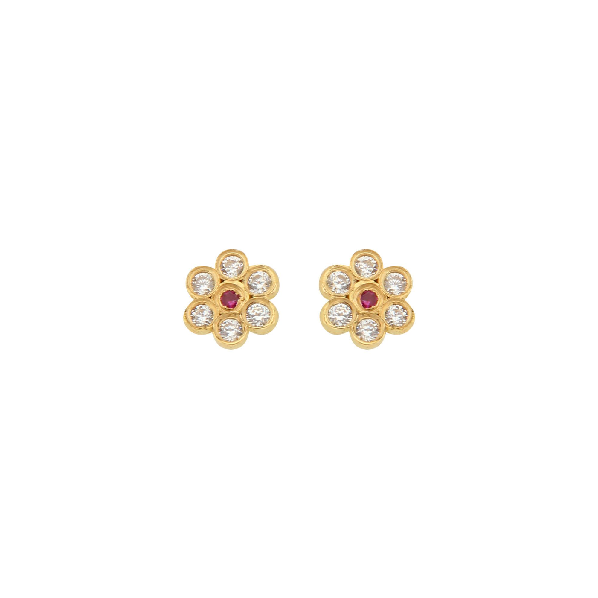 Brinco Baby Florzinha Vermelha Ouro 18k
