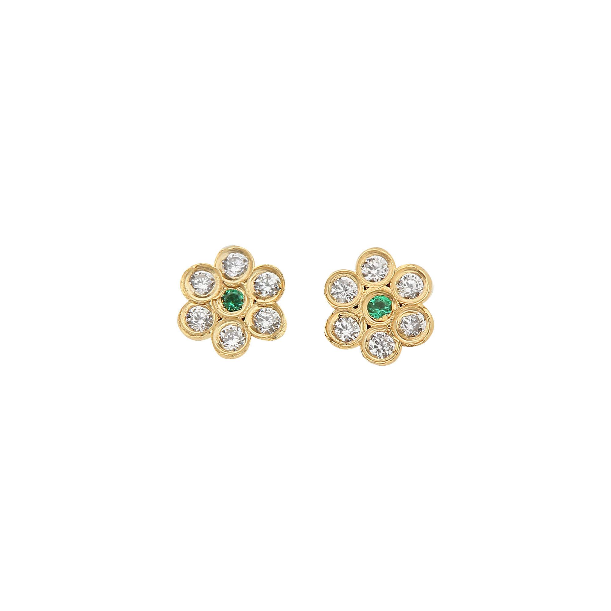 Brinco Baby Florzinha Verde Ouro 18k