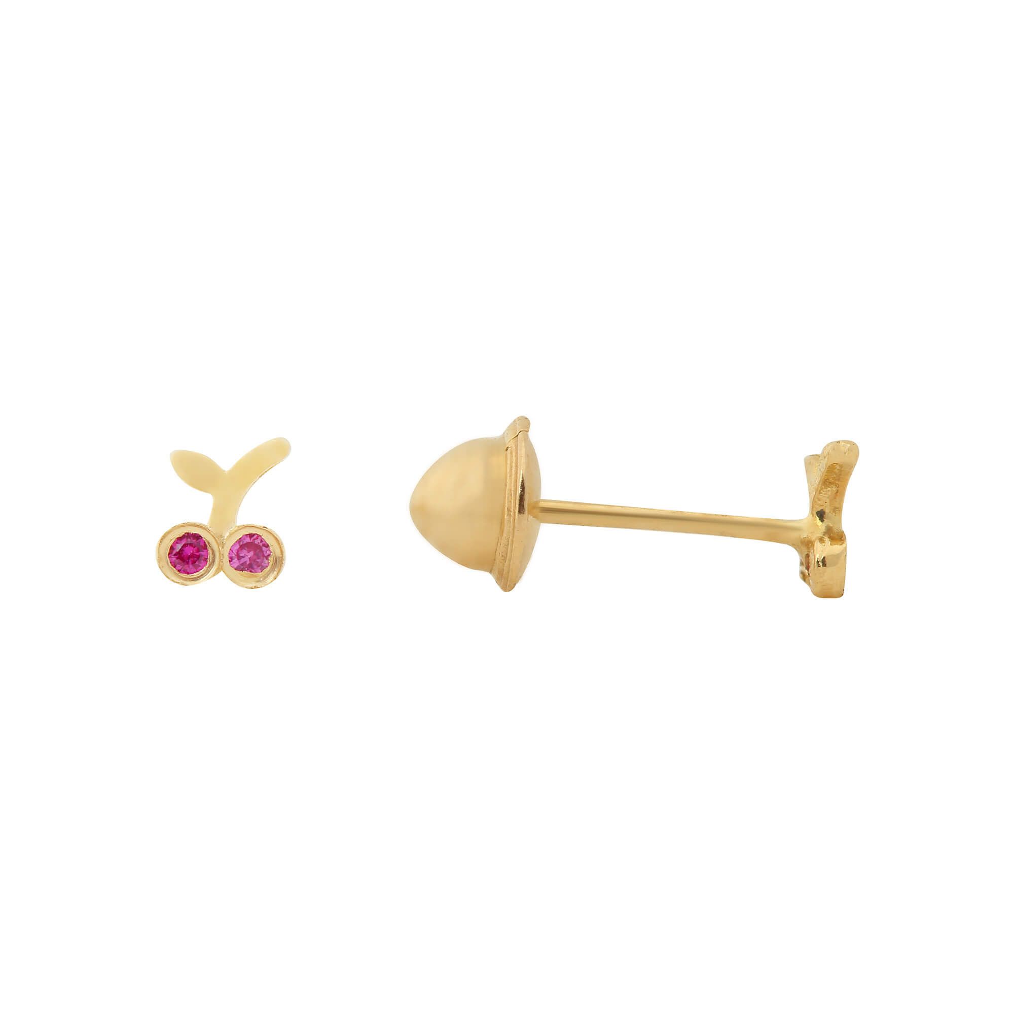 Brinco Baby Cereja Vermelho Ouro 18k