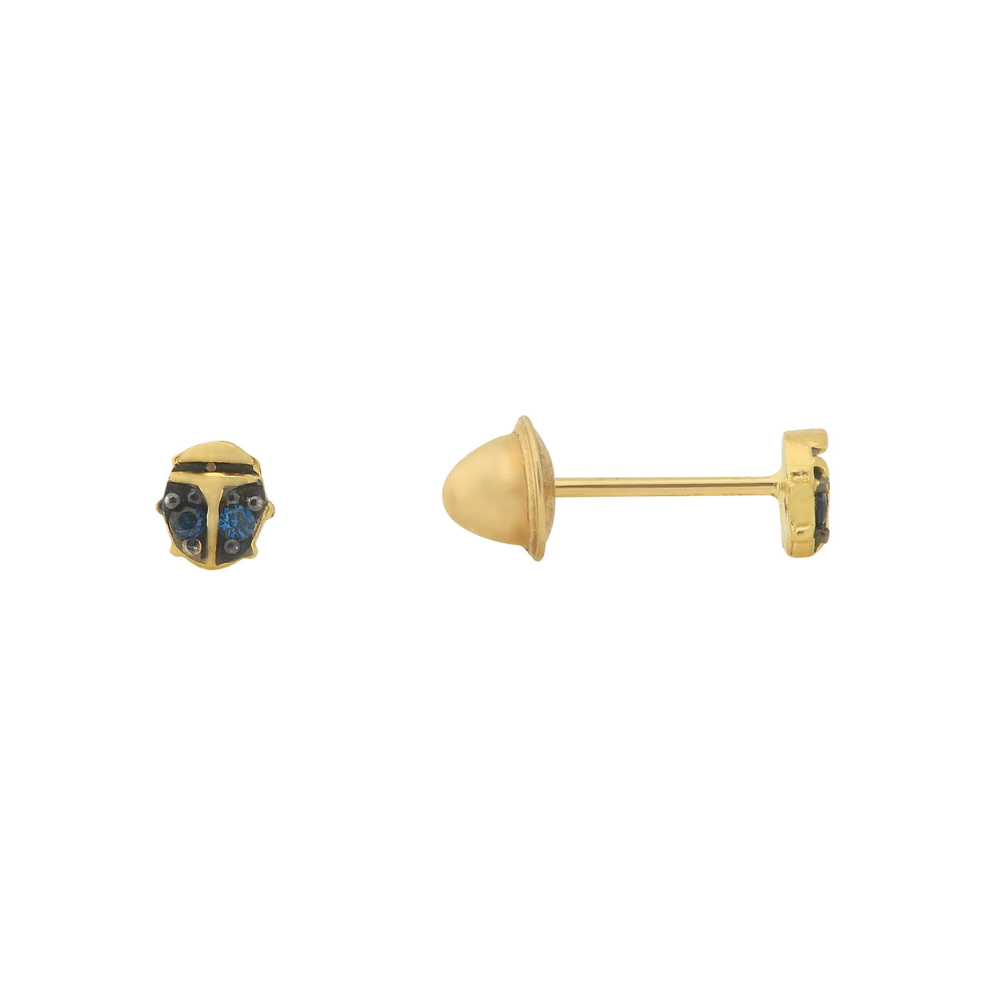 Brinco Baby Joaninha Azul Ouro 18k