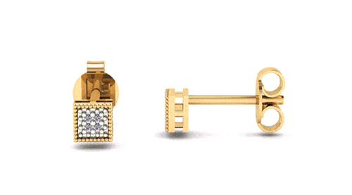 Brinco em Ouro 18k/750 Chuveiro Quadrado com Diamante Pequeno