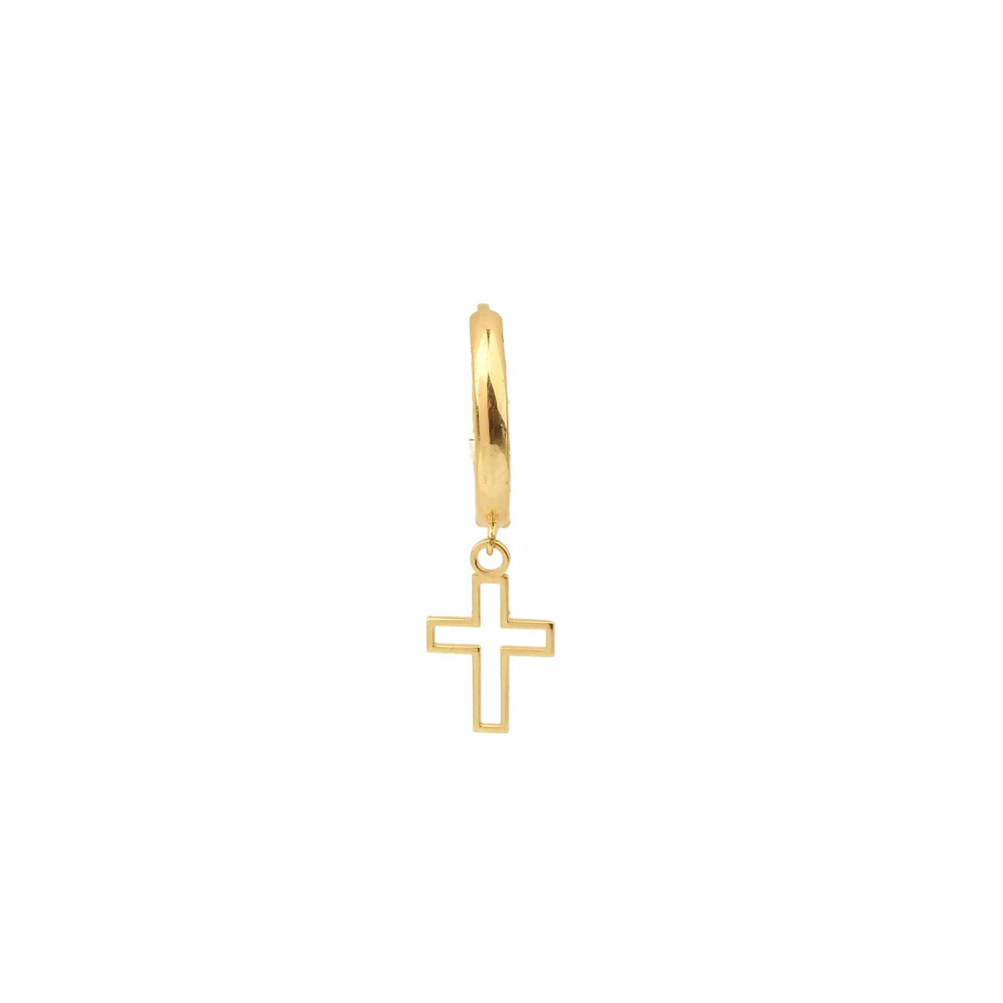 Brinco Masculino Argola com Cruz 1 Unidade Ouro 18k