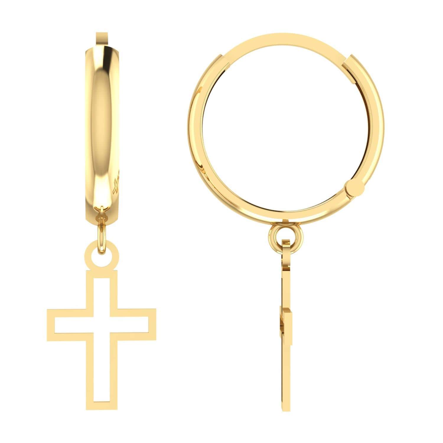 Brinco Argola Pingente Cruz Ouro 18k