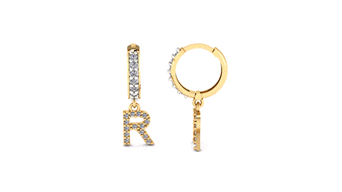 Brinco Argola Mini Cravejada com Letra R Ouro 18k