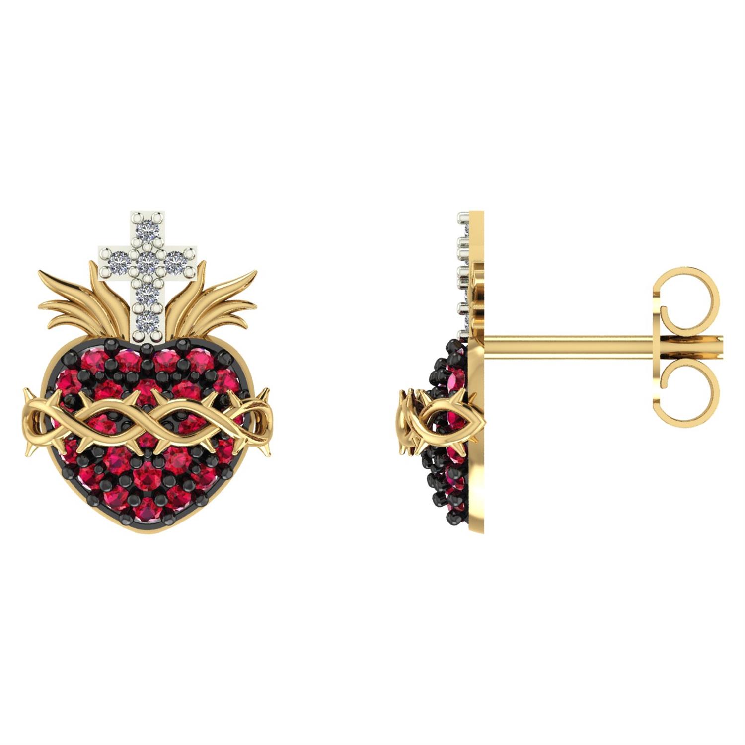 Brinco Sagrado Coração Pavê Ouro 18k
