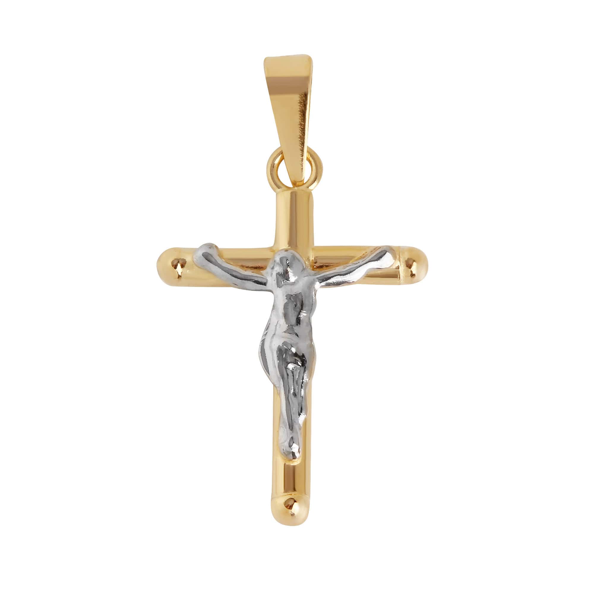 Pingente Crucifixo Duplo 15mm x 20mm Ouro 18k
