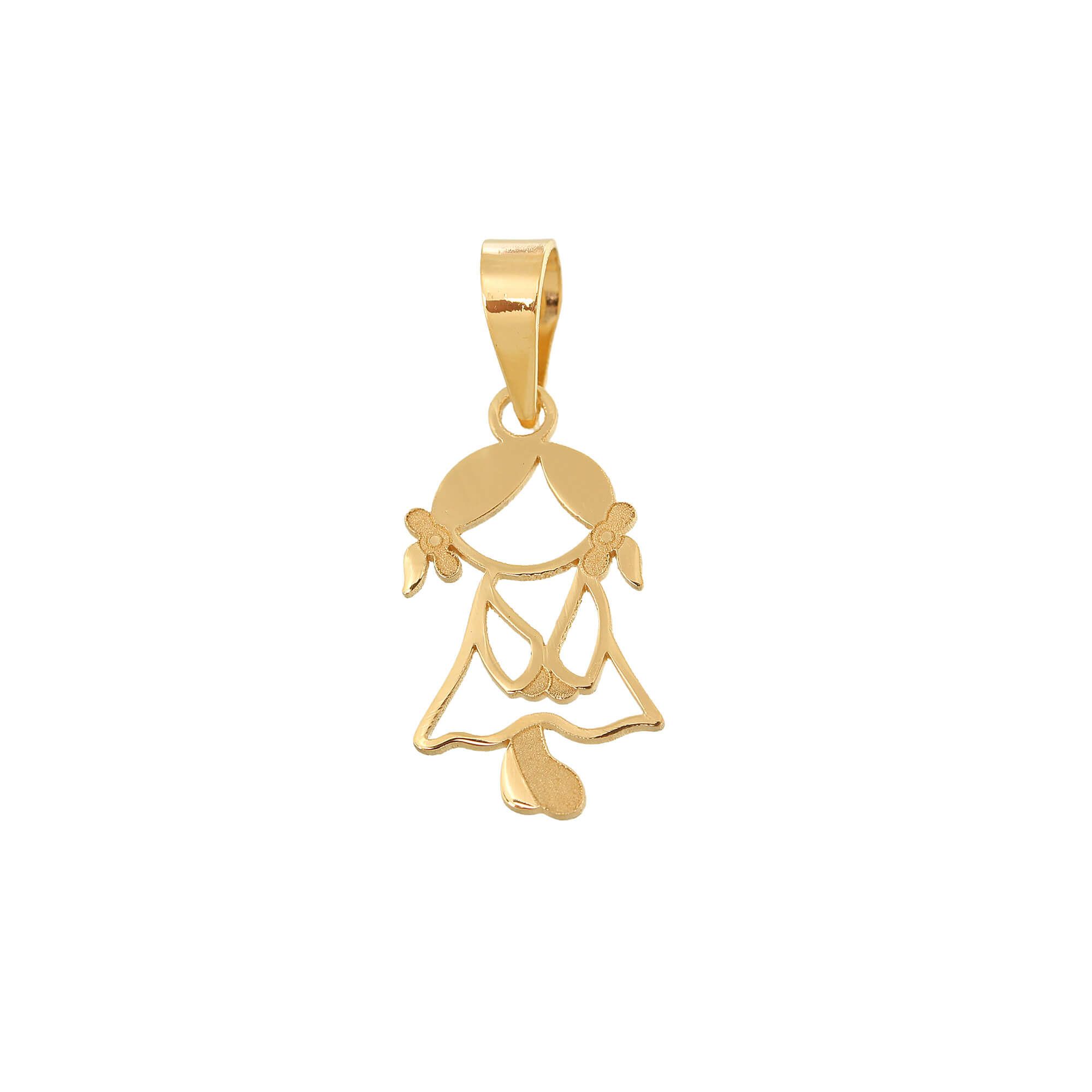 Pingente Menina Laço com Detalhe Fosco Ouro 18k