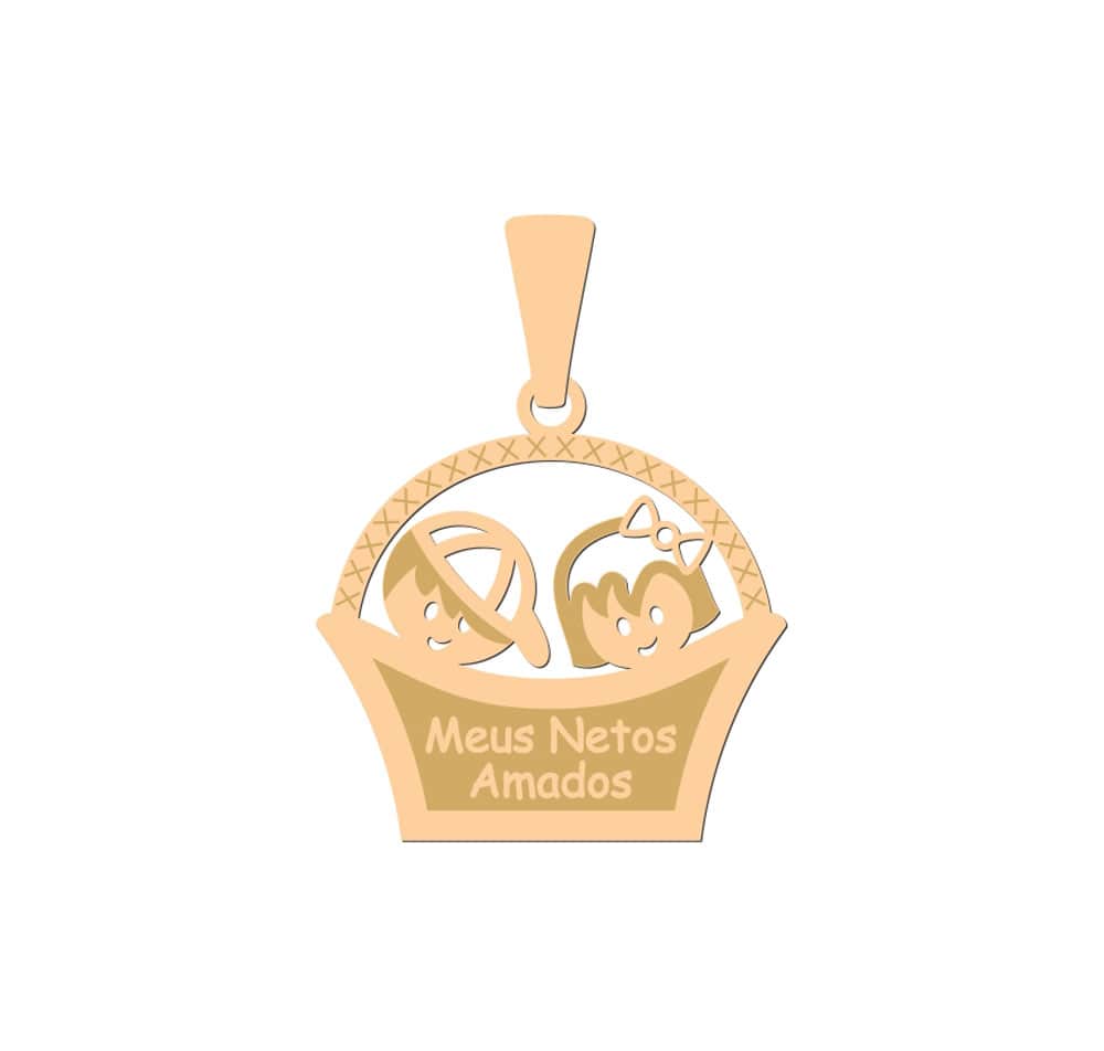 Pingente Cestinha Meus Netos Amados Ouro 18k
