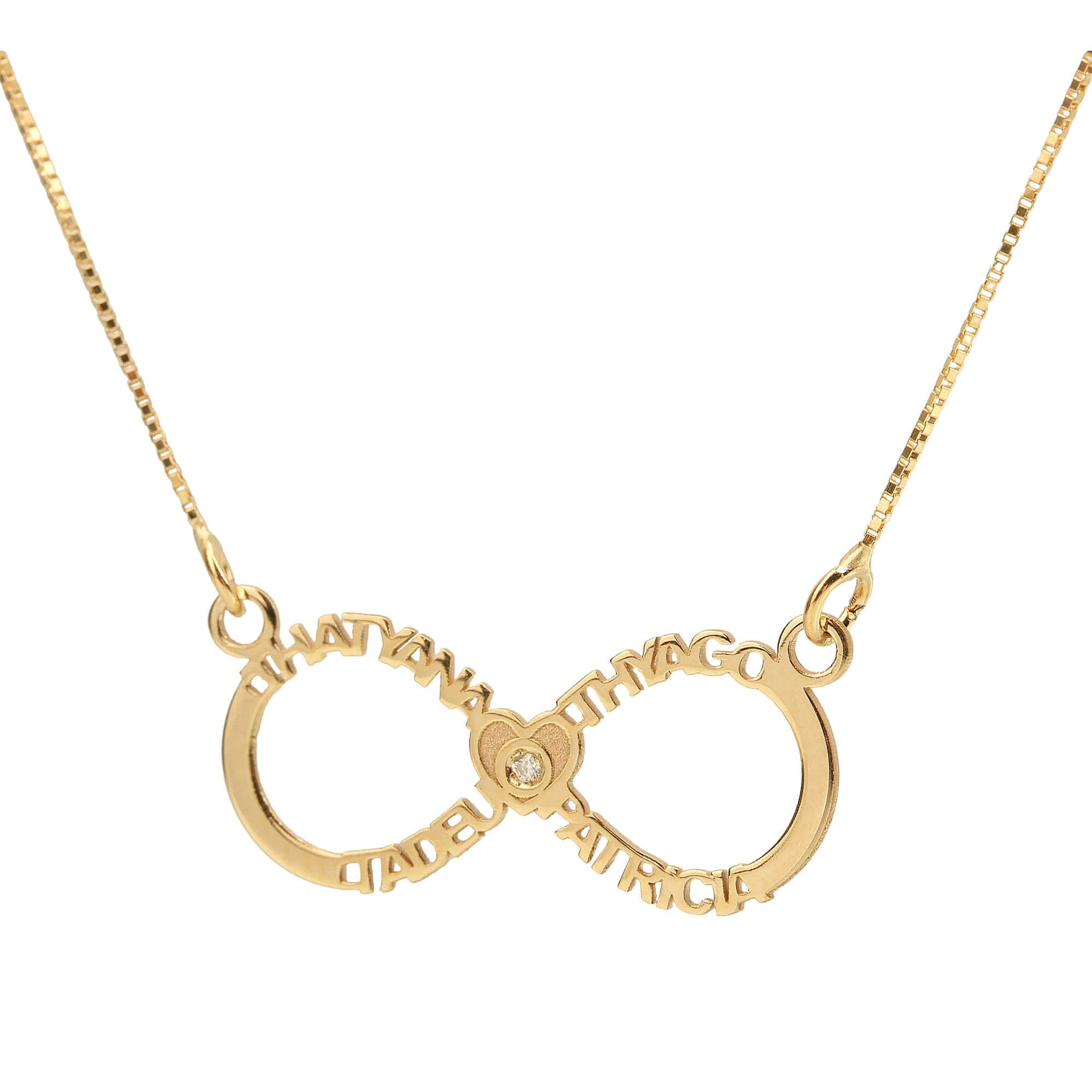 Gargantilha Infinito com Quatro Nomes Personalizados Ouro 18k