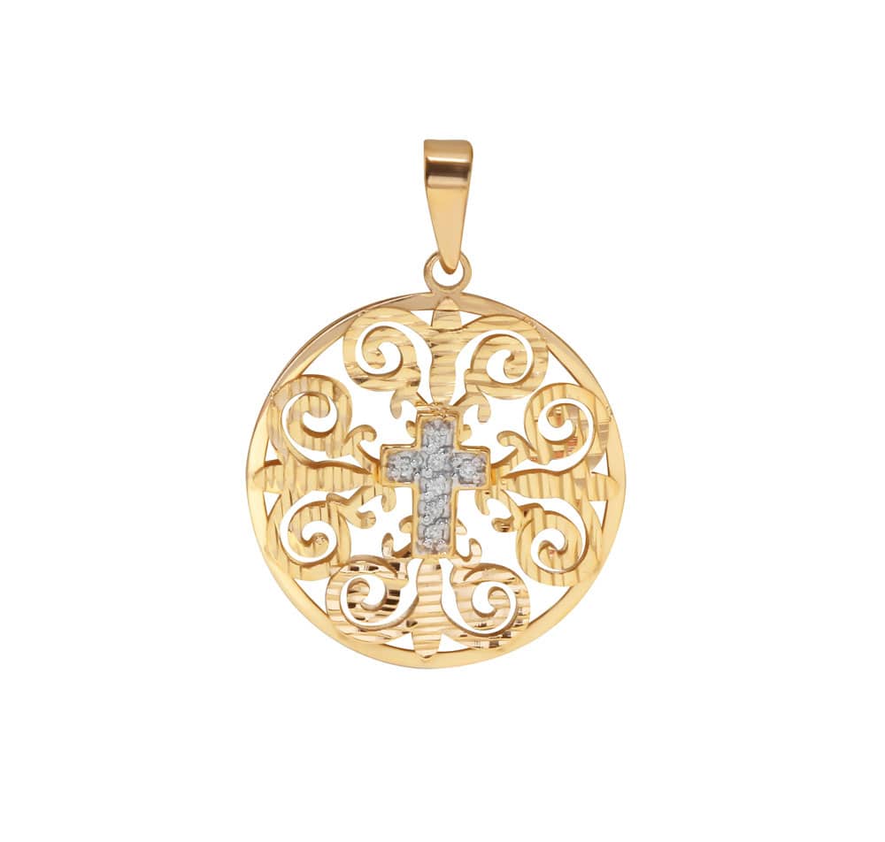 Pingente Mandala com Cruz e Diamantes Ouro 18k