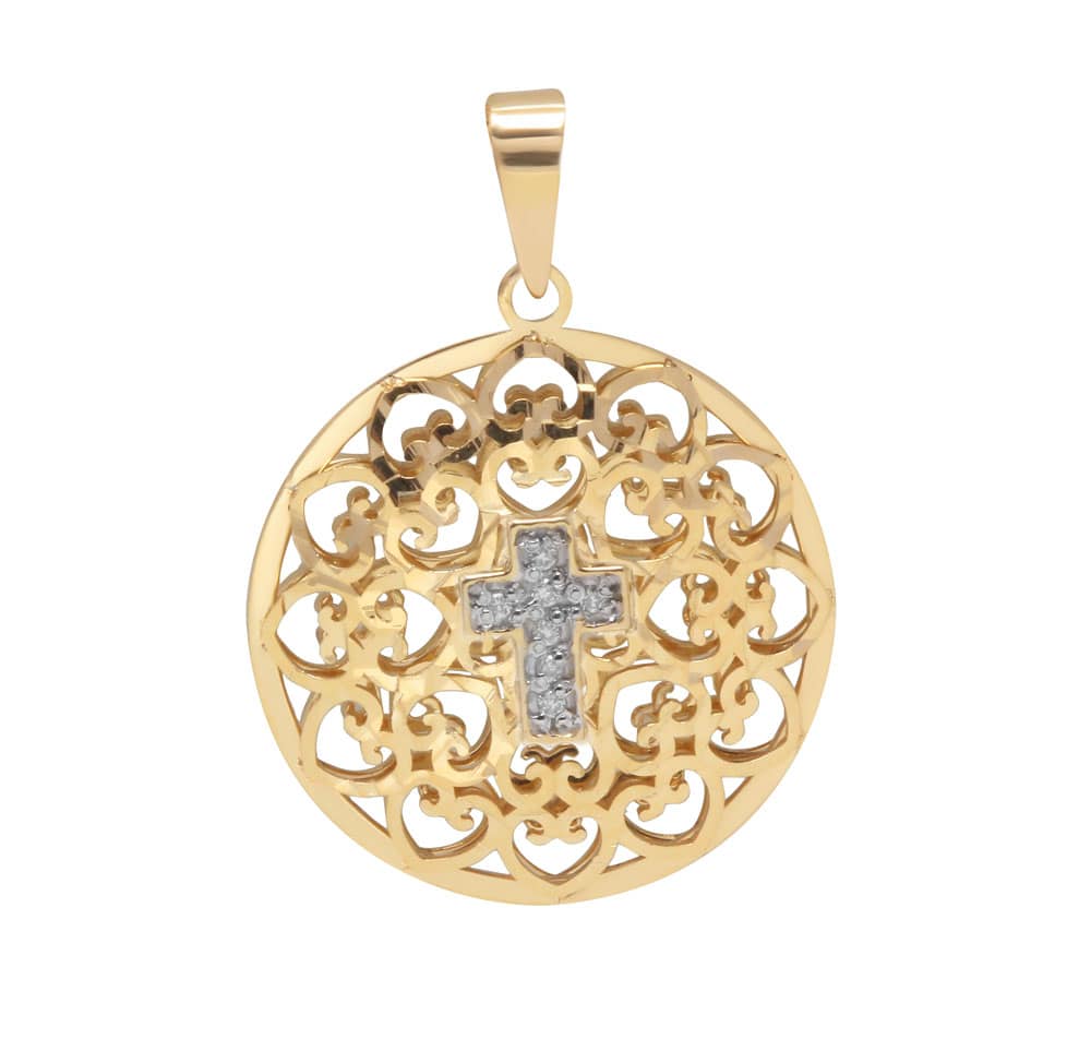Pingente Mandala Cruz de Diamante Ouro 18k