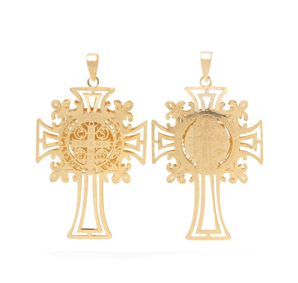 Pingente Cruz São Bento Duplo Pequeno Ouro 18k