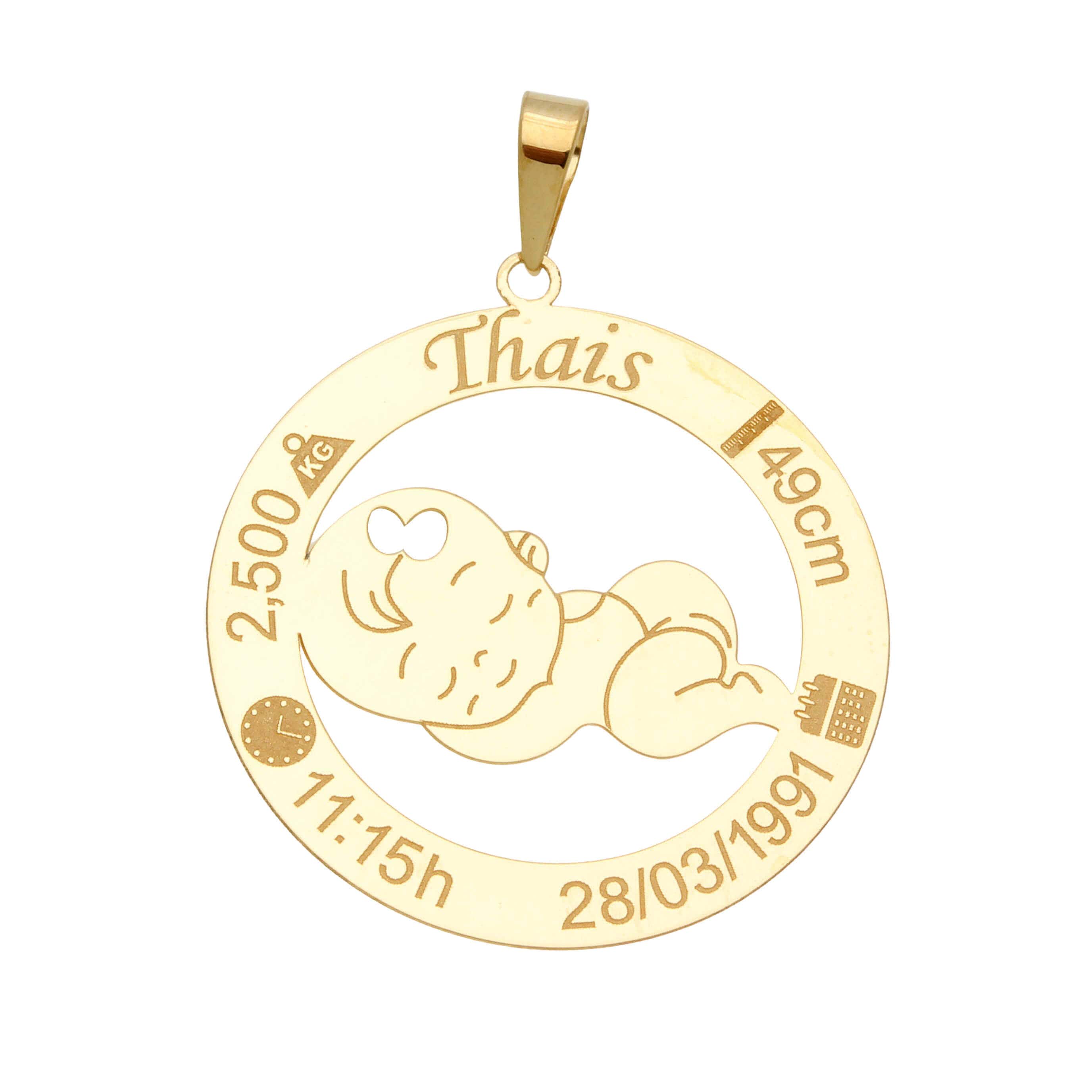 Pingente Menina Nascimento Personalizado Ouro 18k