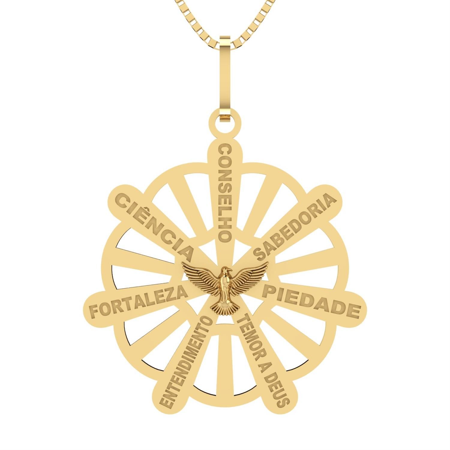 Pingente Medalha Sete Dons do Espírito Santo Ouro 18k
