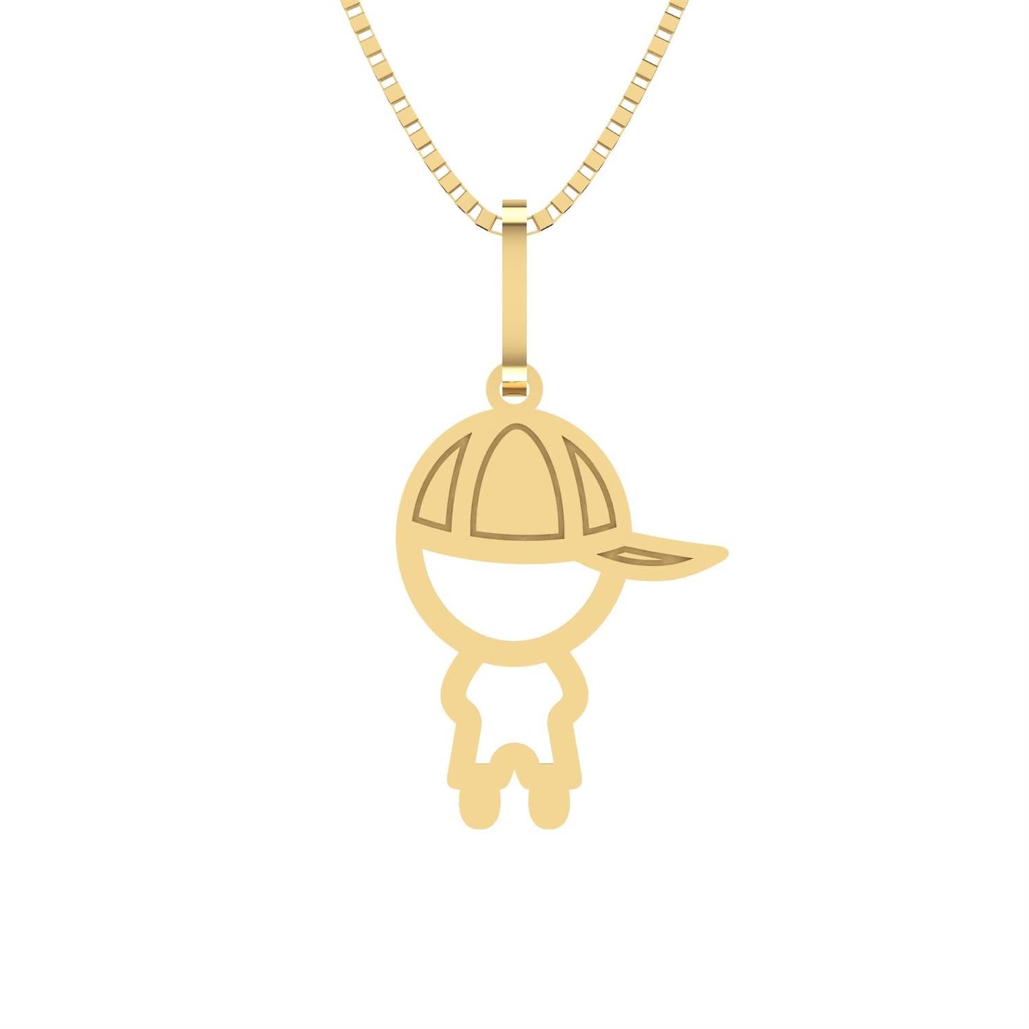 Pingente Menino com Boné Detalhado Ouro 18k