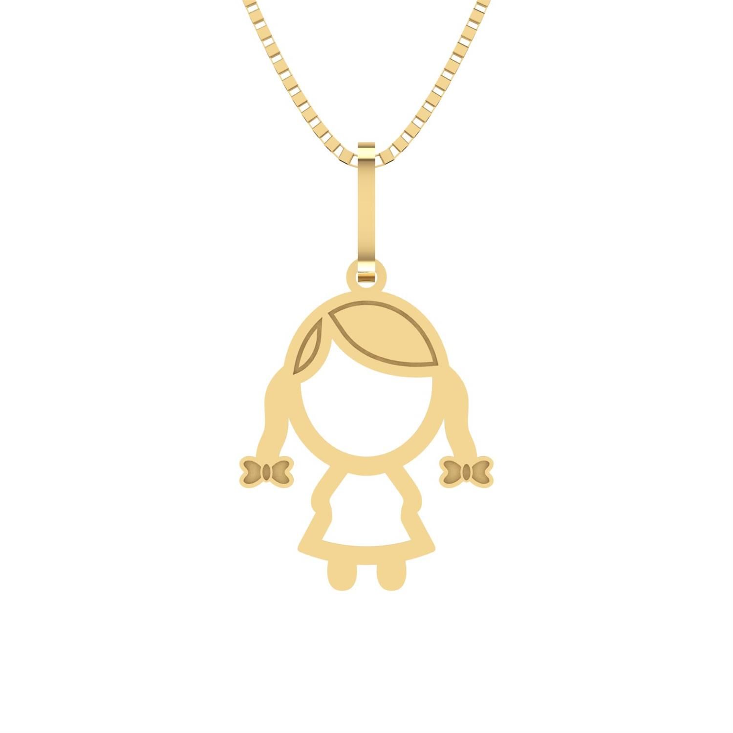 Pingente Menina com Chuquinha e Laço Ouro 18k