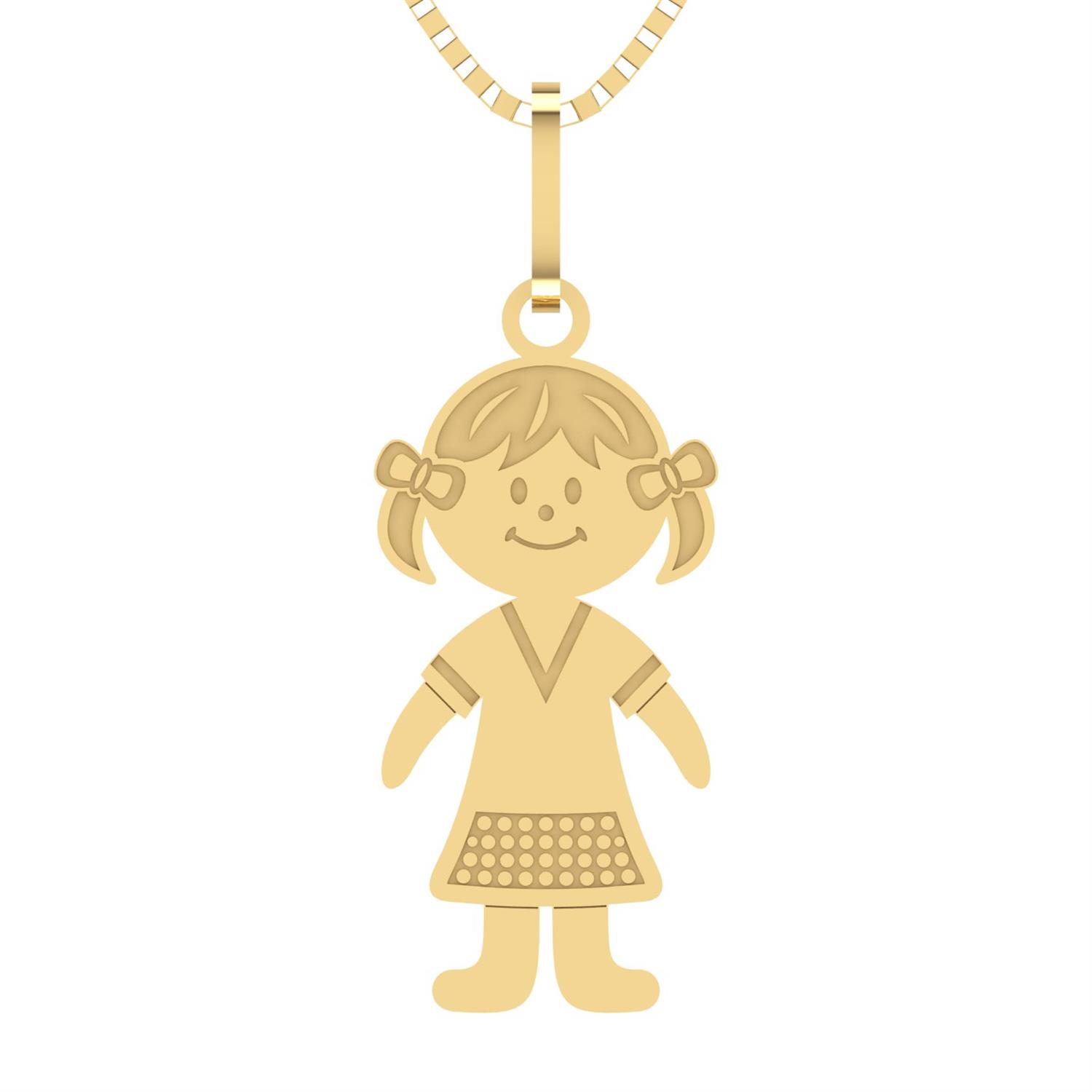 Pingente Menina Detalhes Fosco Ouro 18k